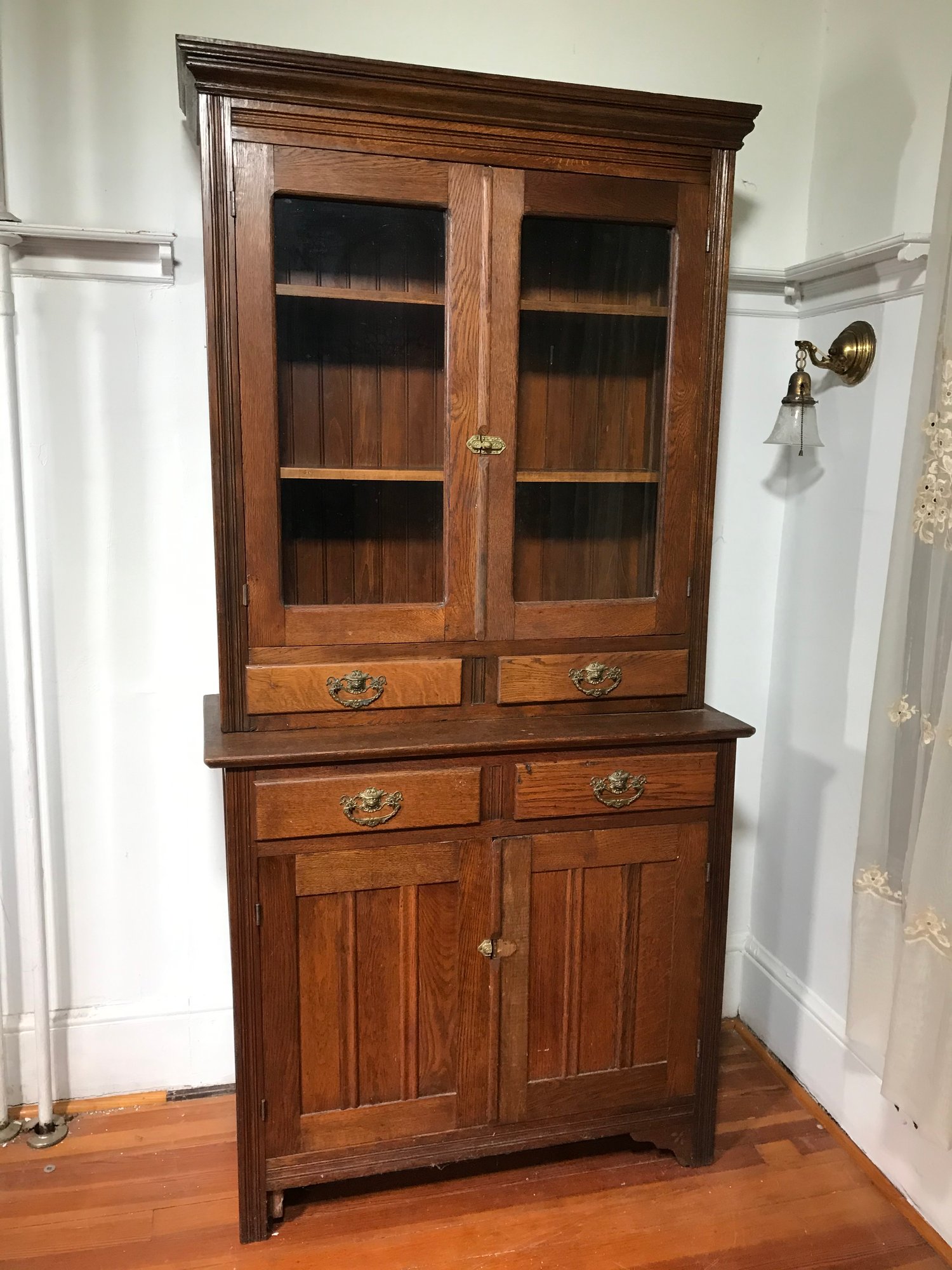 Fabulous Antique Oak Kitchen Cabinet / Cupboard - 1910-1930 - Paneled Doors - Wainscot Back ...