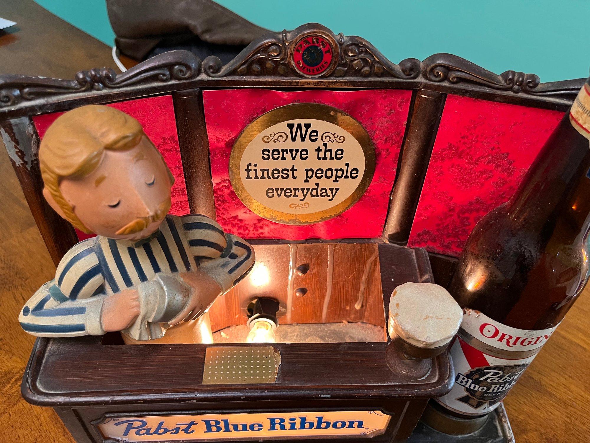 60s Pabst Blue Ribbon アンティーク ライト 照明 テンダーロイン アメリカ ビール インテリア ビンテージ バー パブ パブスト  Rare Unique Vintage 60\u0027s Pabst Blue Ribbon Beer Wooden Wall Clock Bar Sign