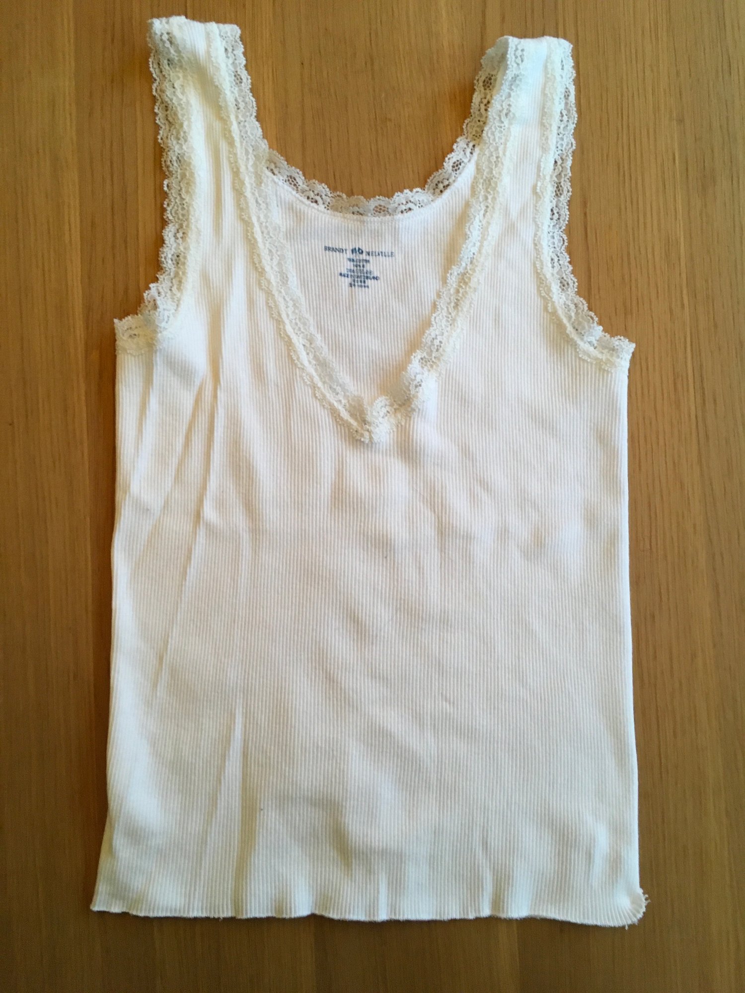BRANDY MELVILLE, Cotton-Ribbed V-Neck Tank Top Shirt, Lace Detail