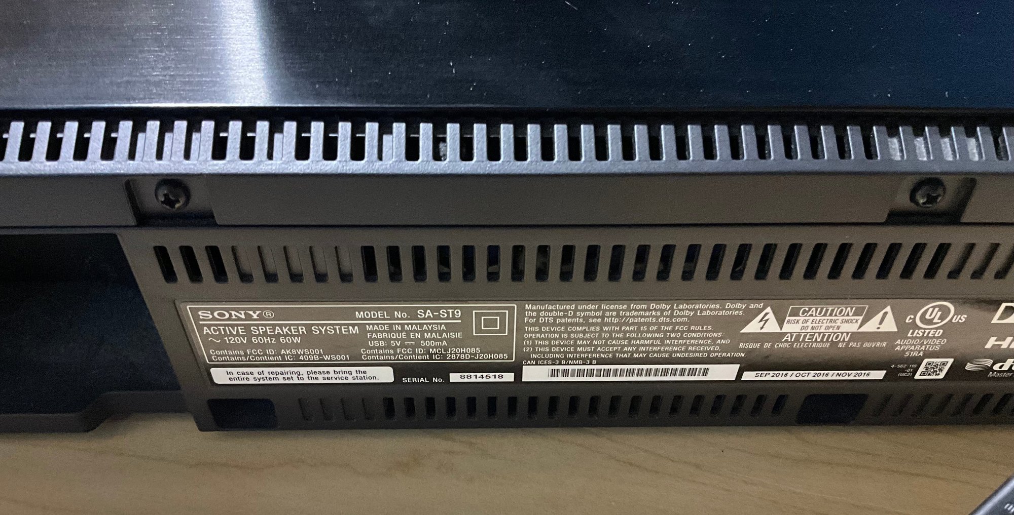 SONY HT-ST9 (SA-ST9/SA-WST9) I052 SONY ソニー サウンドバー SA-ST9