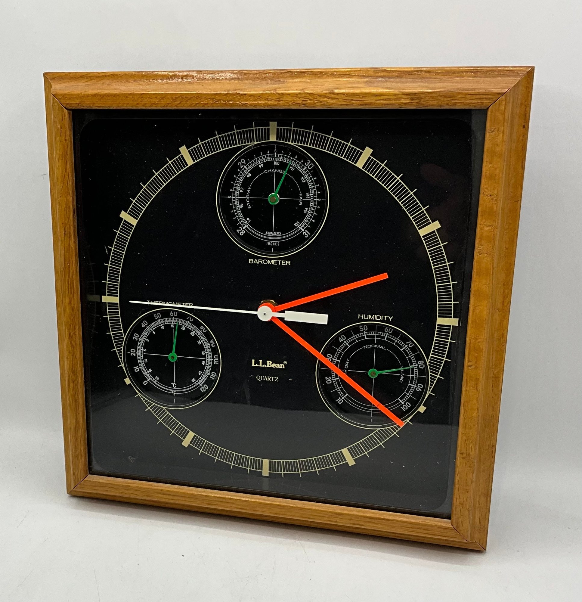 Vintage L.L. Bean Quartz Wall Clock With Barometer, Thermometer