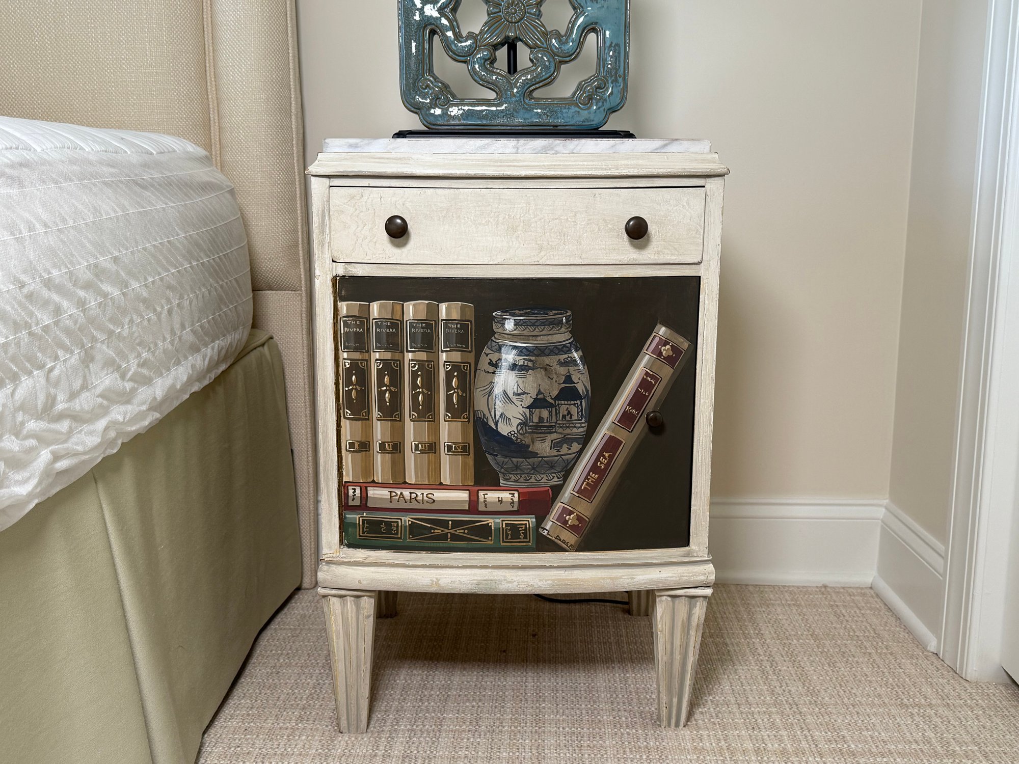 Beautiful Tom Rose Hand-Painted Trompe LOeil Design Nightstand With ...