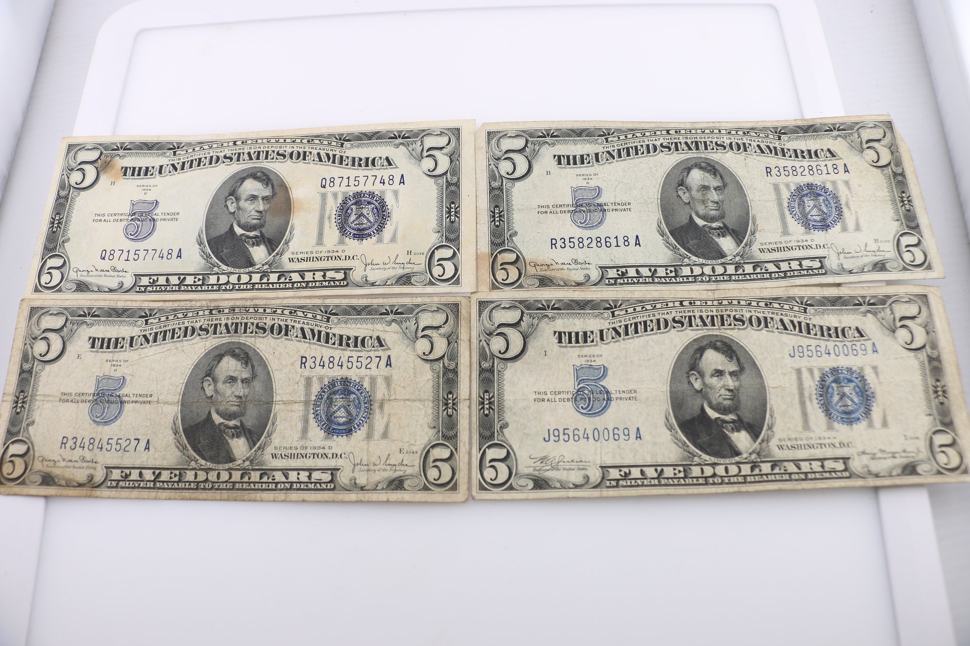 1934 $5 Silver Certificate Bill Note X4 #1917419 | Auctionninja.com
