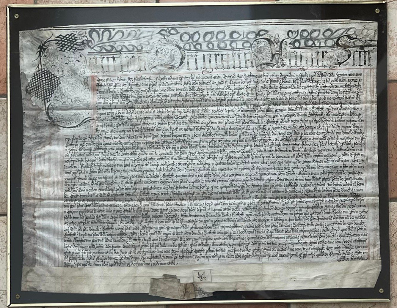 A 1665 English Latin Court Hand Parchment Document, Under Museum Plexi ...