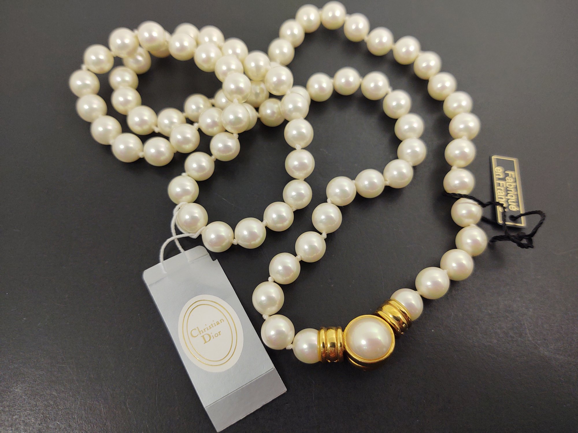 VINTAGE DESIGNER CHRISTIAN DIOR NEW OLD STOCK PEARL & CRYSTAL 