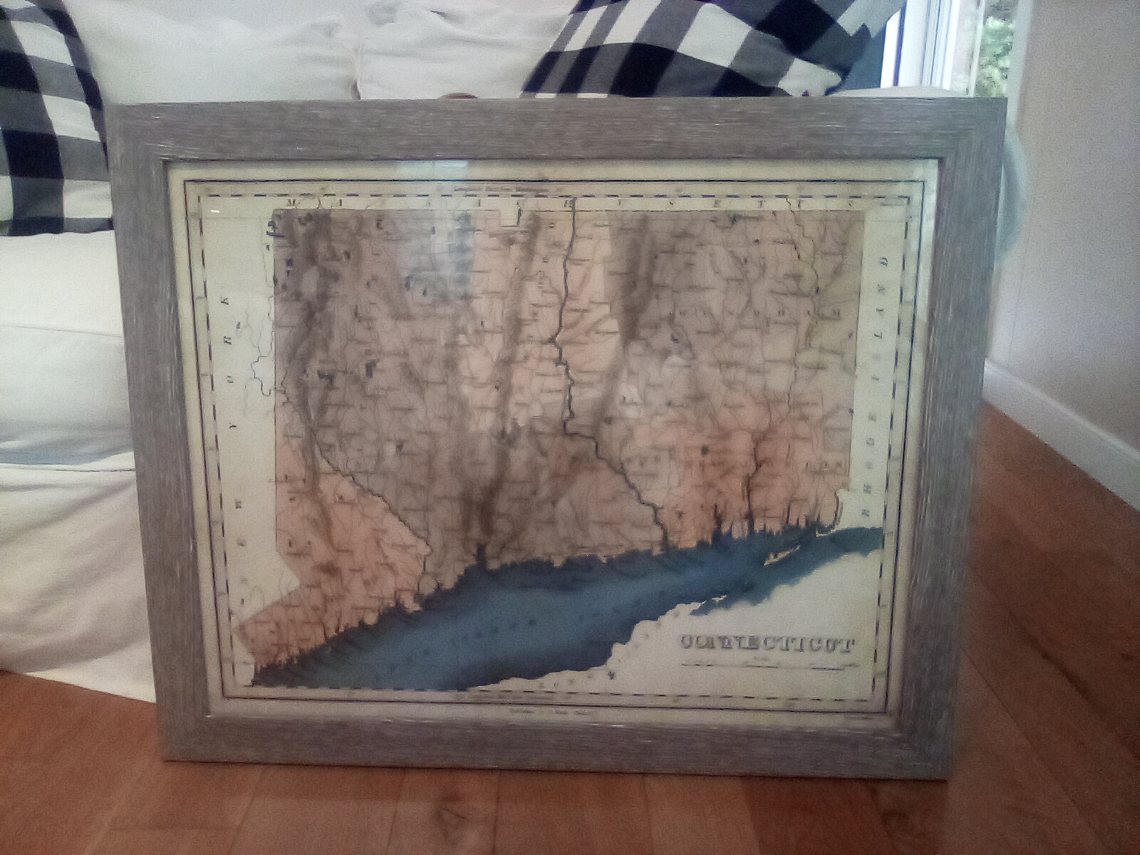 Classy Map Of Connecticut In An Attractive Weathered Wood Frame ...