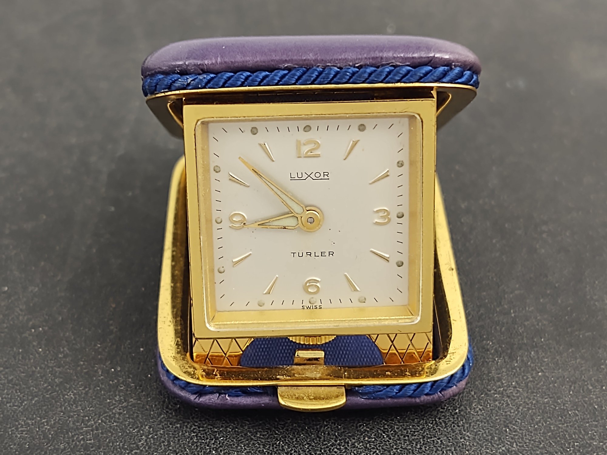 Vintage Luxor Turler Travel Table Clock Watch For Parts Or Repair