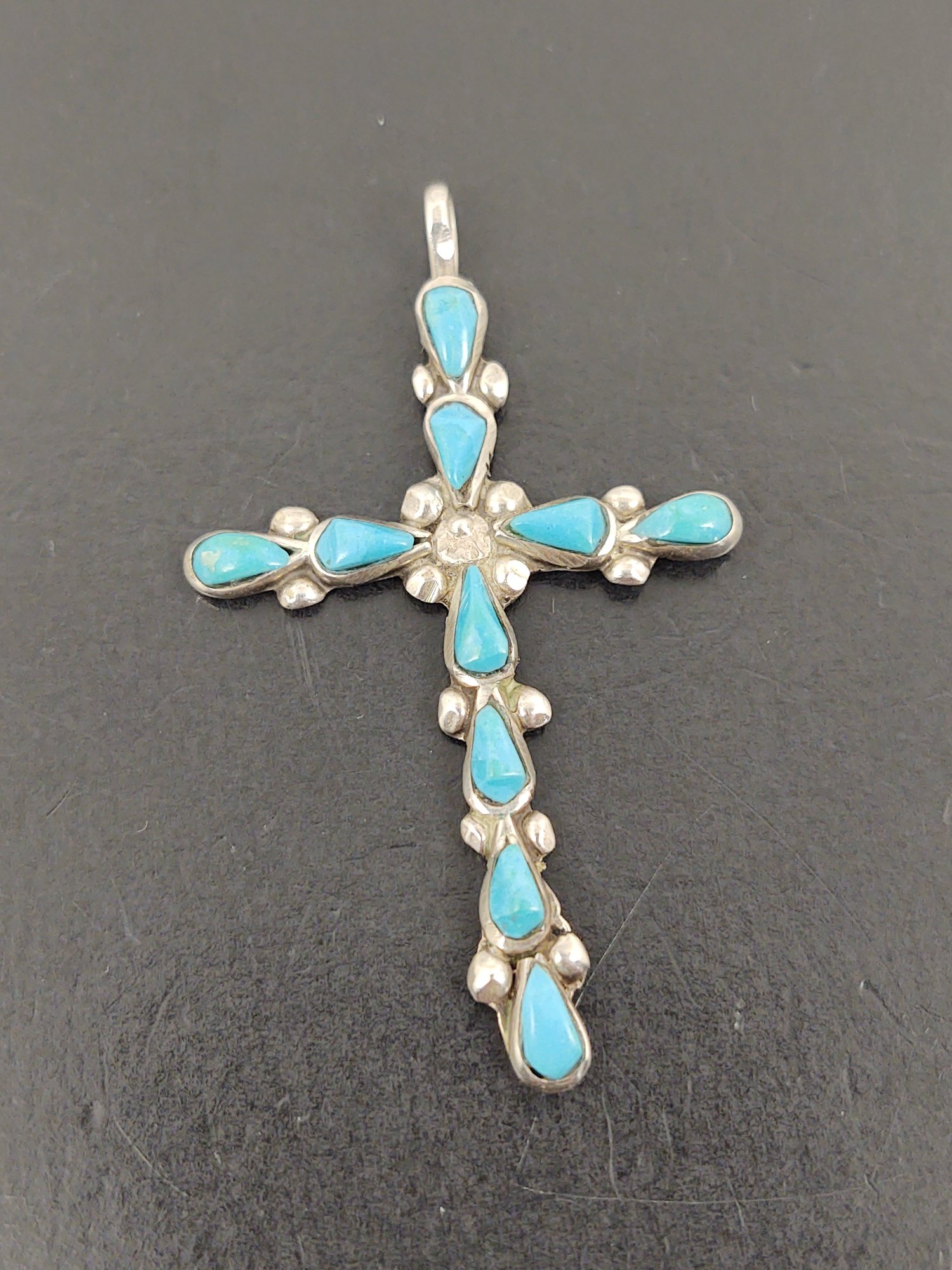 Vintage Native American Sterling Silver Turquoise Cross Pendant ...