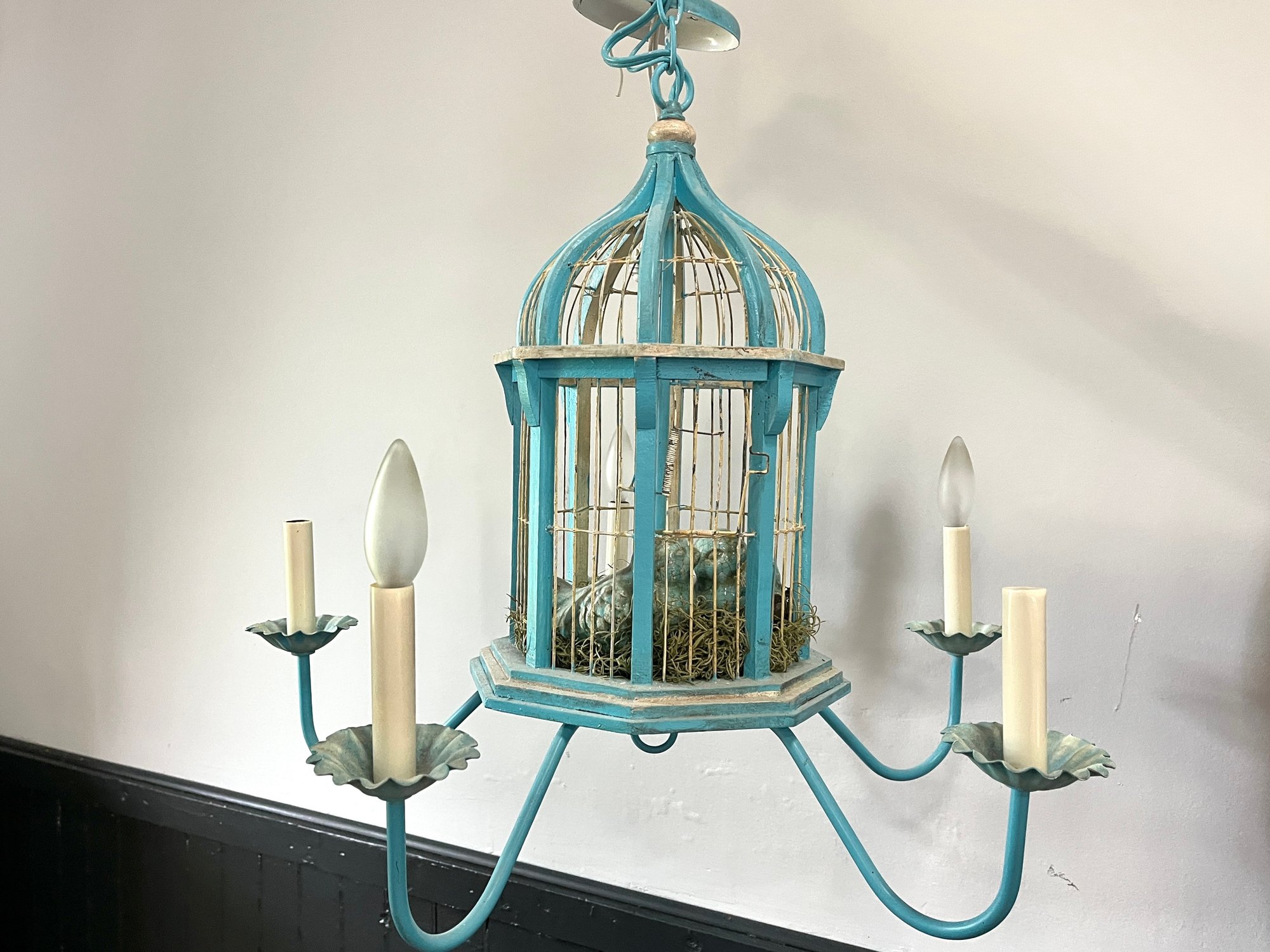 An Adorable Bespoke Bird Cage Chandelier - With Ceramic Love Birds ...