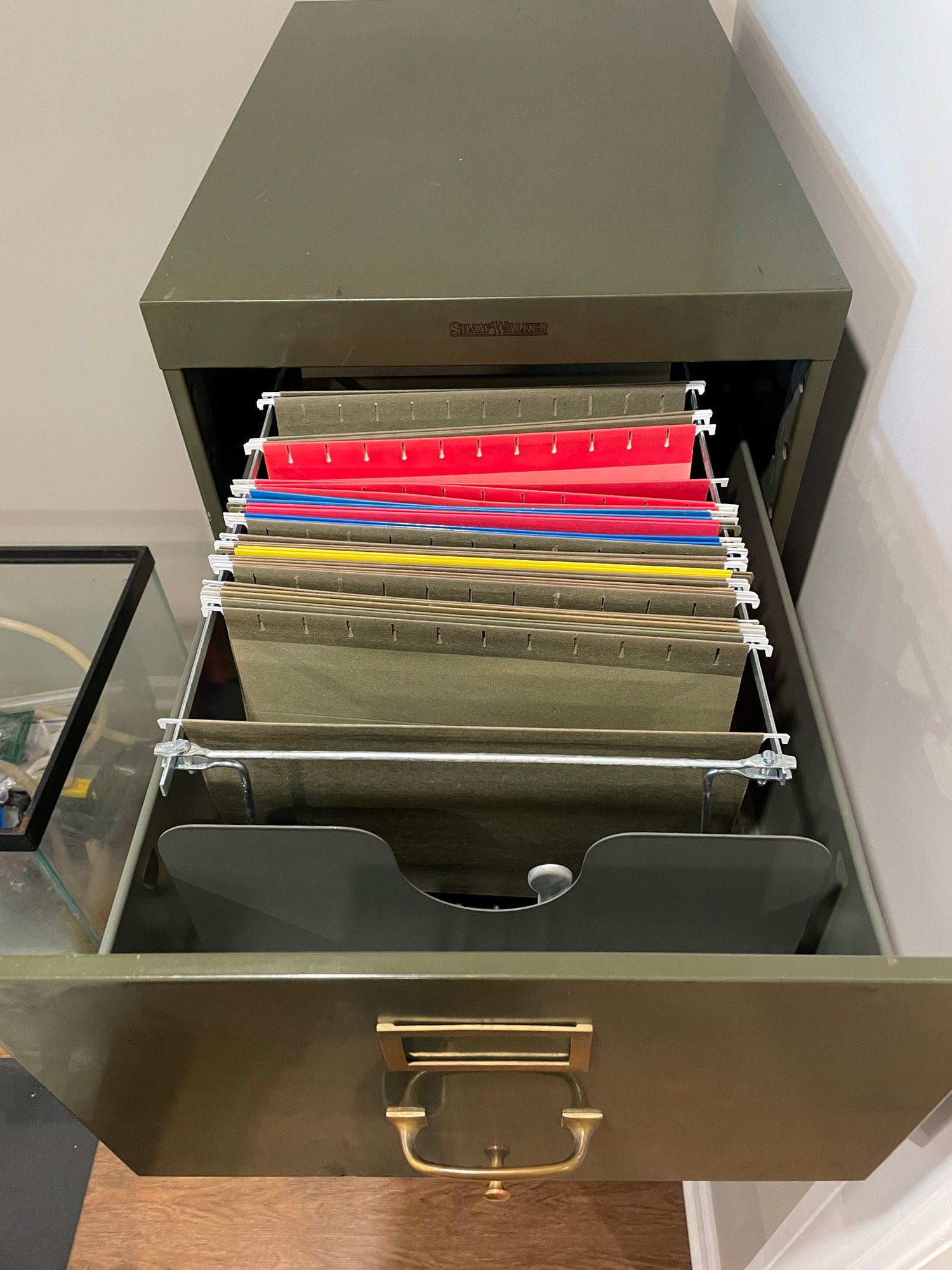 Shaw Walker Mid Century File Cabinet With Original Brass Hardware