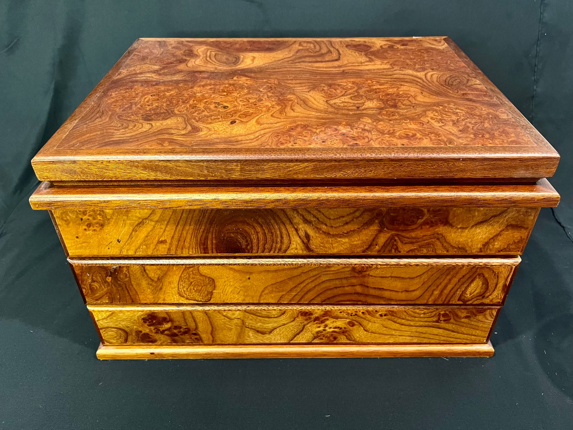 Agresti Solid Burled Wood Jewelry Box Three Sections Made In