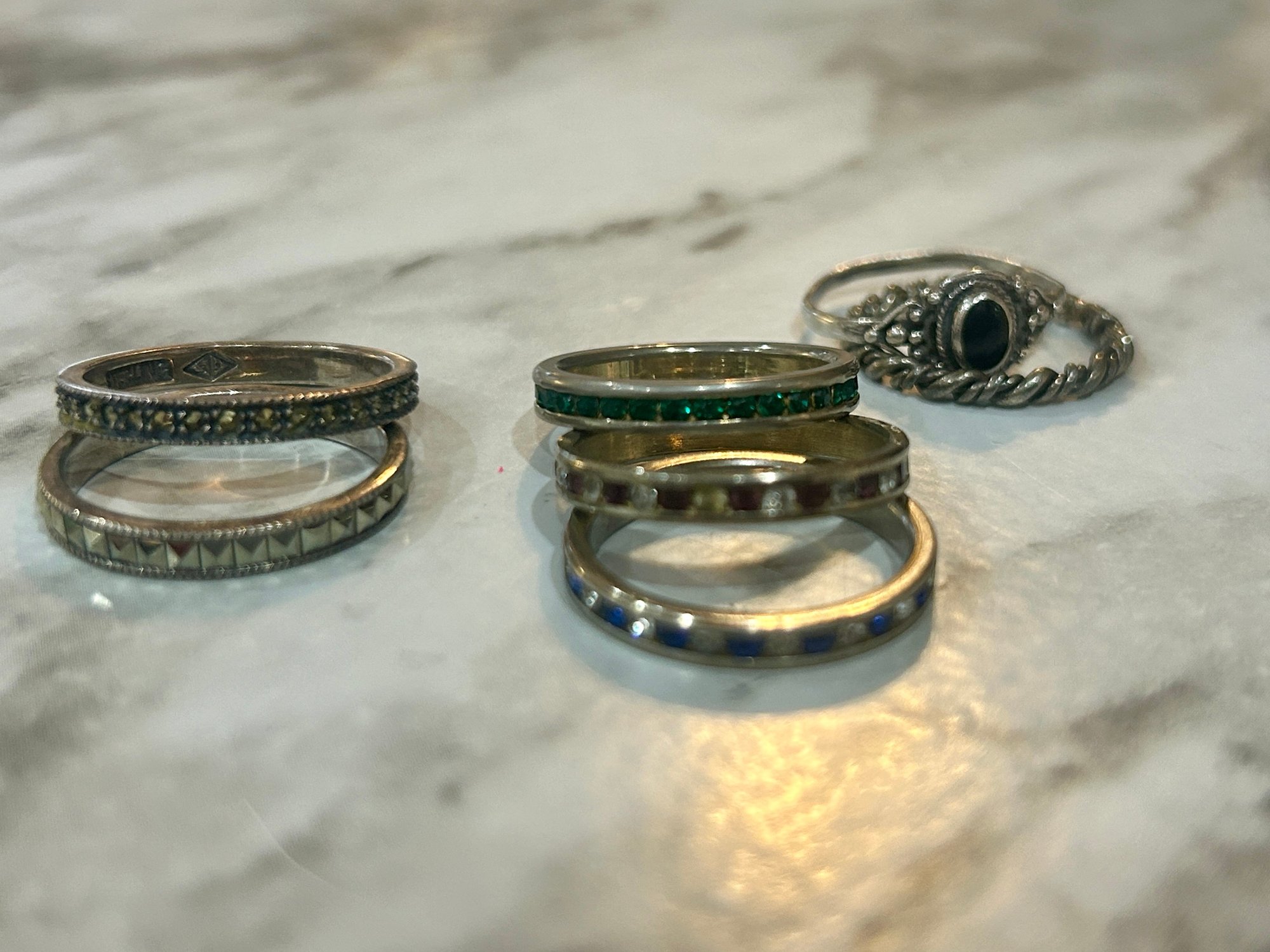 Marcacite Rings Set Of Stacking Rings 2 Sterling Marcasite Bands 4 Multi Colored 1 ...