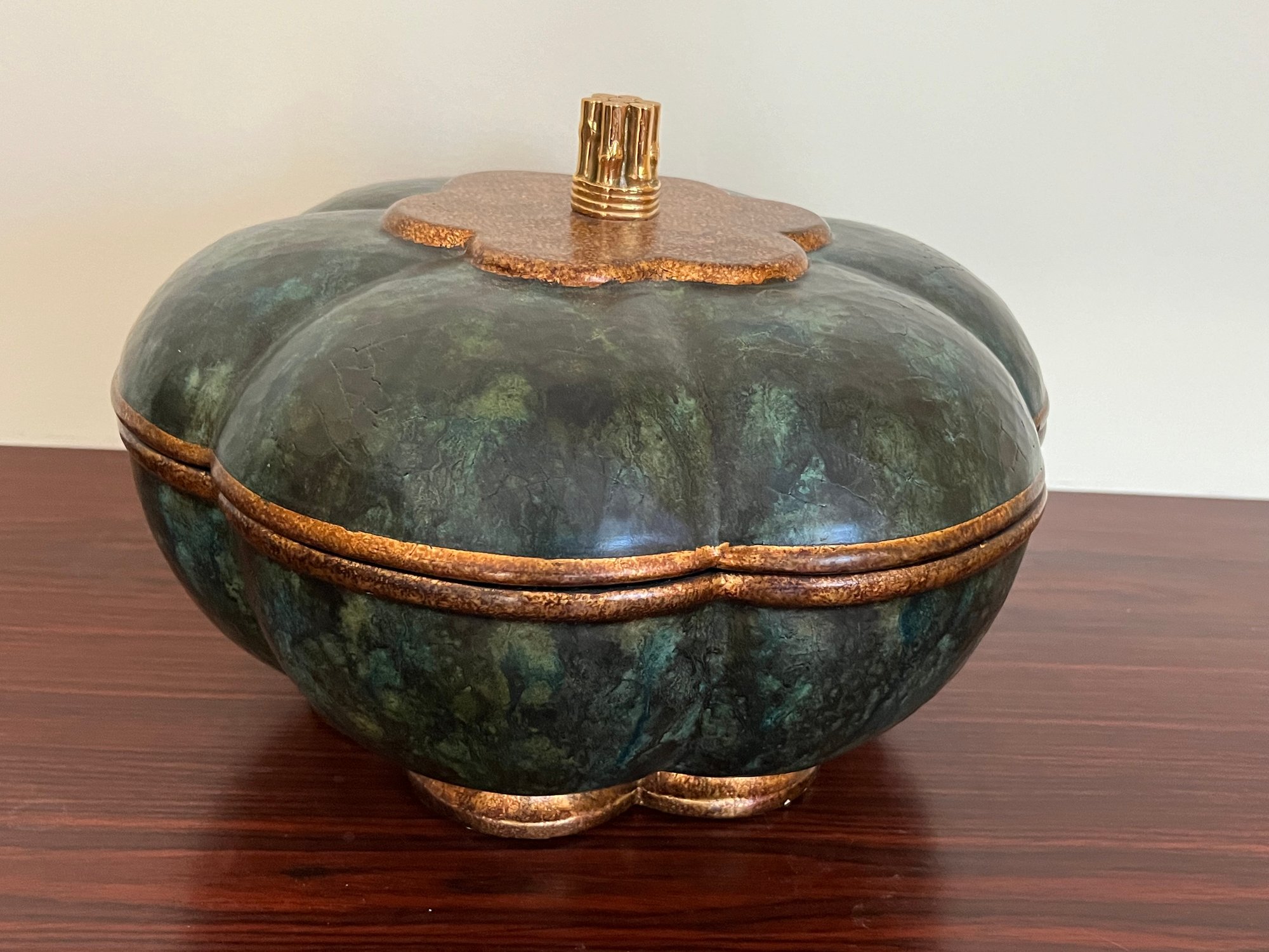 Melon Form Green And Bronzed Lacquered Covered Centerpiece By Maitland ...