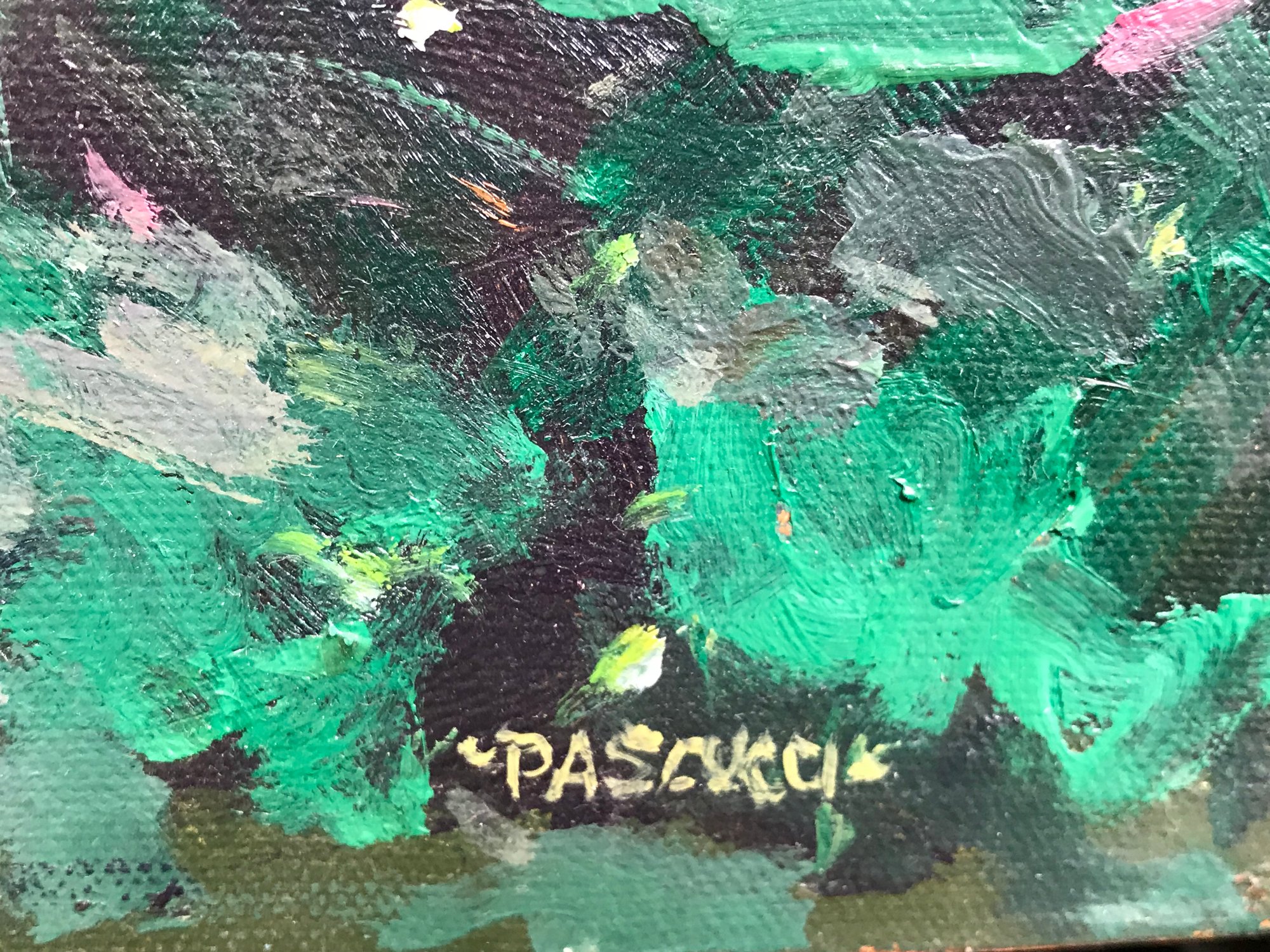 Original James Pascucci Oil On Board Painting Red Flowers At Berry