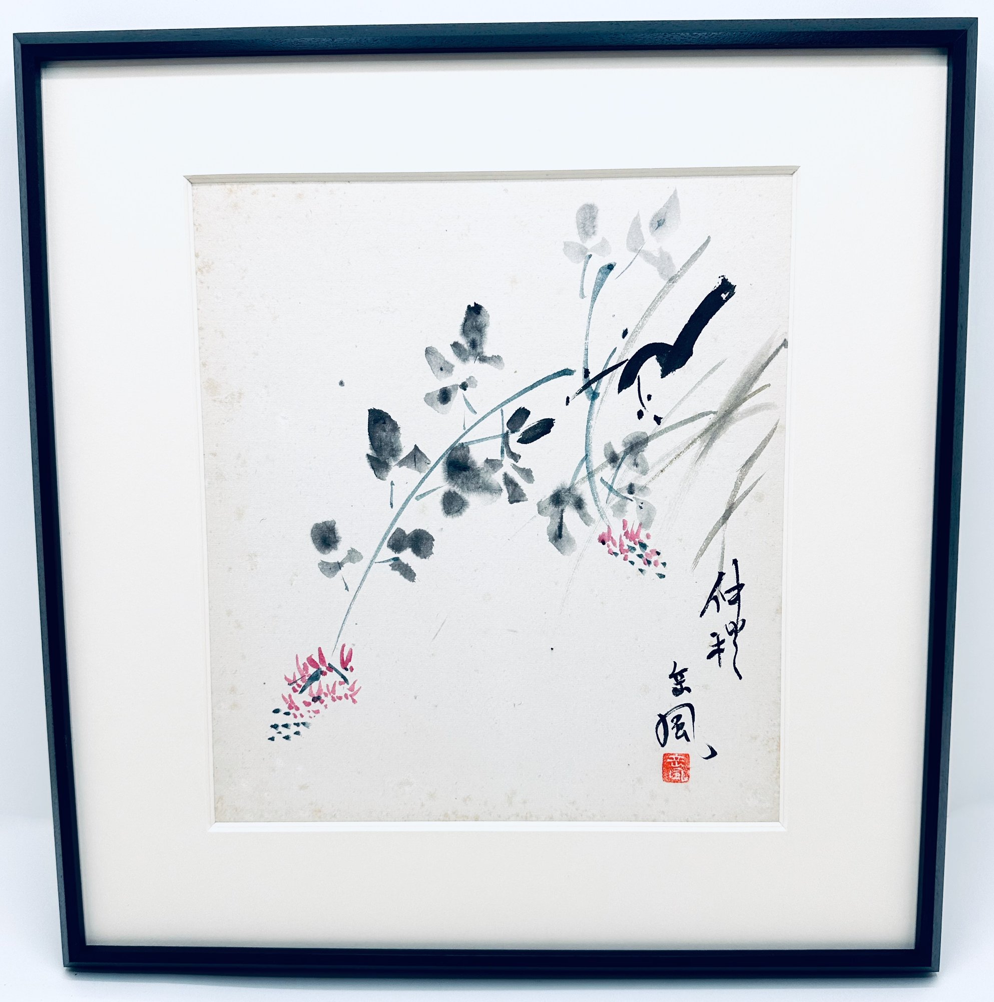 Vintage Shikishi Board Japanese Watercolor & Ink Drawing In Archival