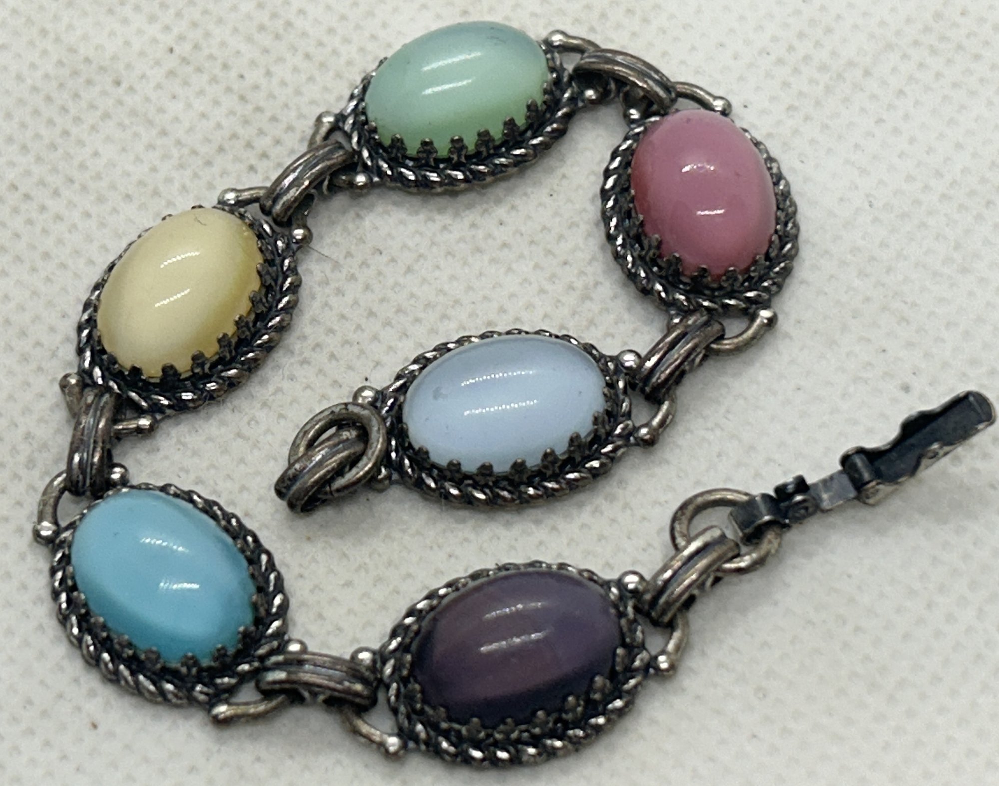 Bracelet Ancien En Argent Massif 925 Danecraft - Serti D'un Cabochon D'émeraude - Pièce De Collection Rare