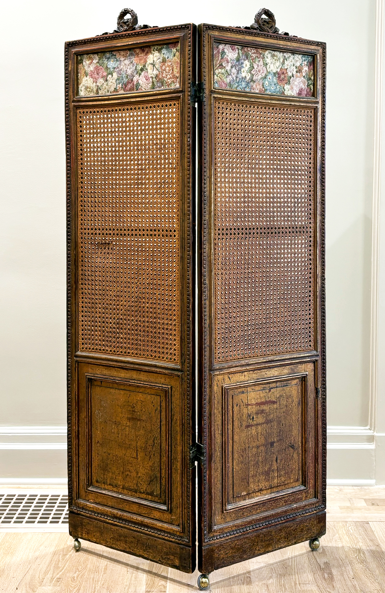 A Vintage French Dressing Screen With Cane And Tapestry Accents #40814137 |  Auctionninja.com