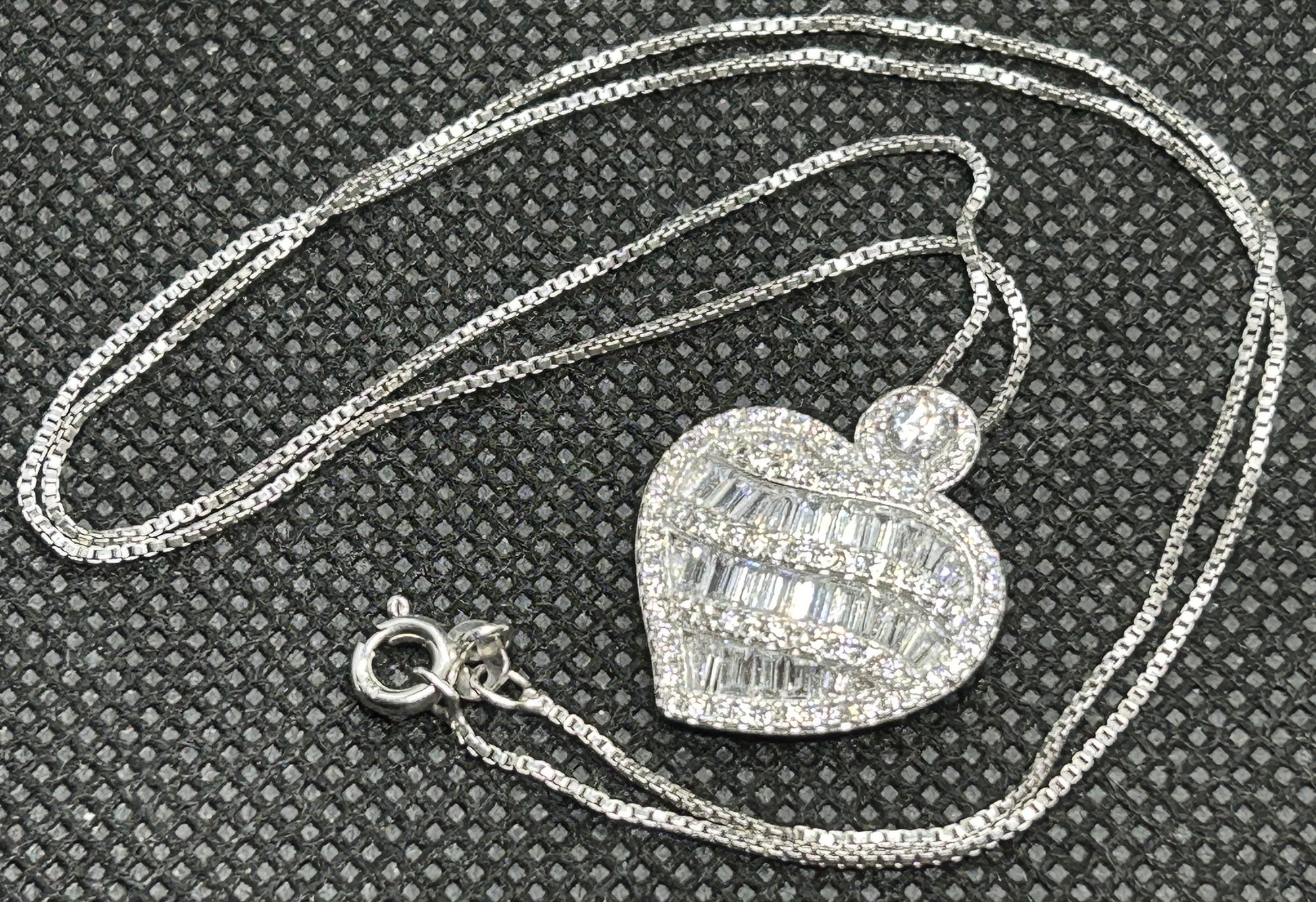 Silver Rhinestone Heart Signed Designer Sterling Silver Rhinestone Heart Pendant Necklace ...