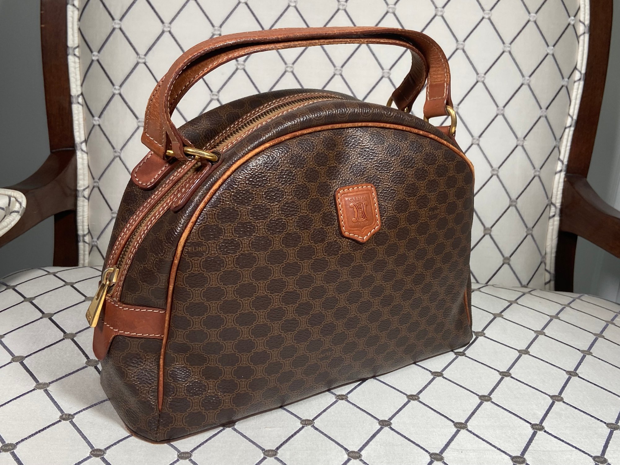 Lovely CELINE - PARIS Macadam Dome Purse With Leather Straps Lovely CELINE - PARIS Macadam Dome Purse With Leather Straps