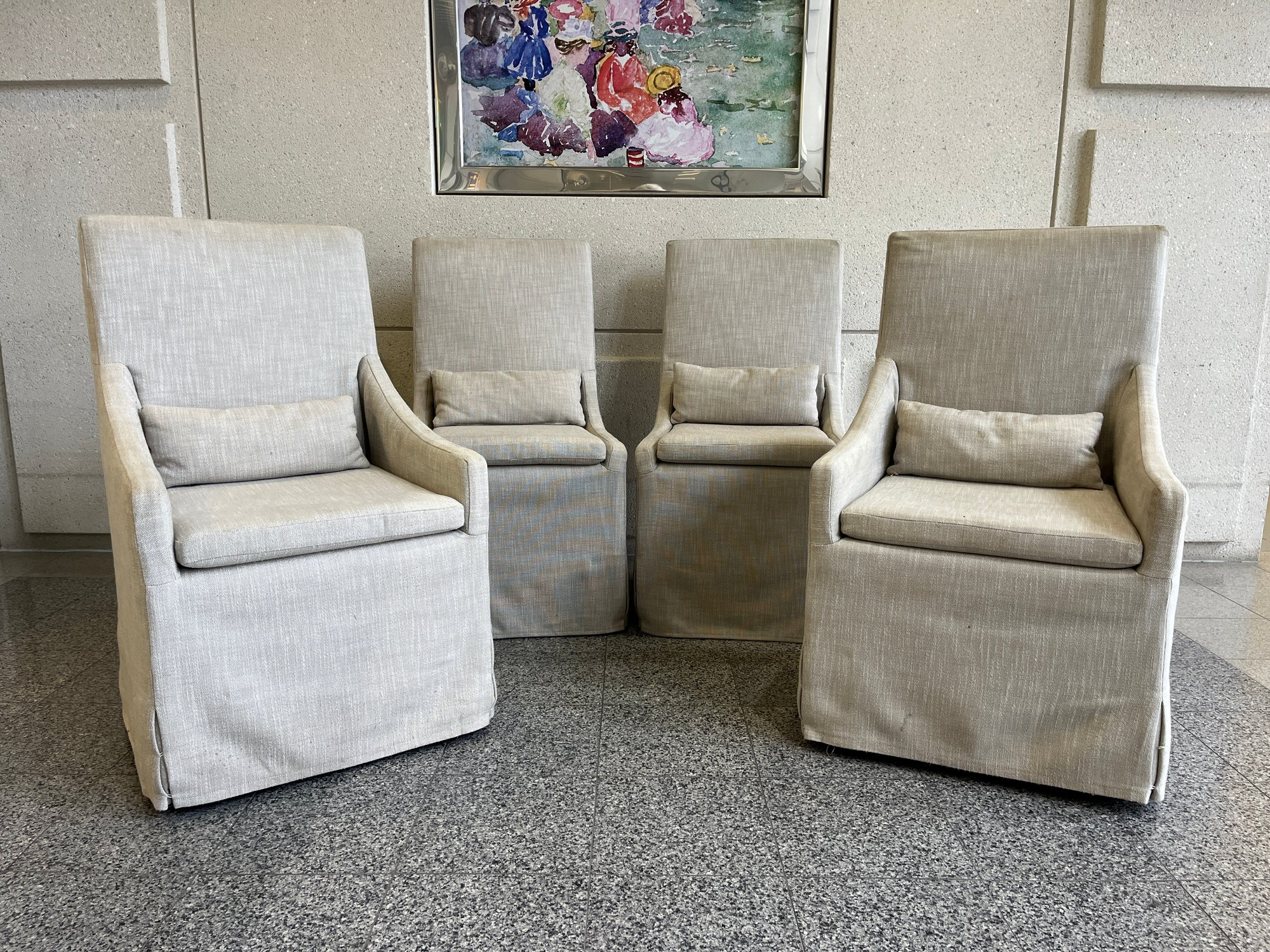 A Set Of Restoration Hardware Belgian Slope Arm Slipcovered