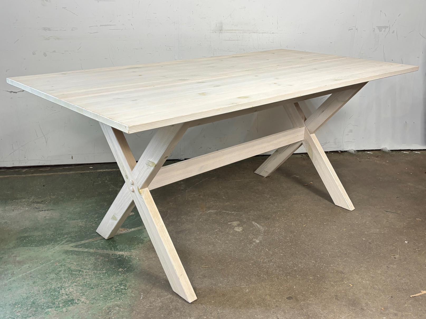 A Vintage Whitewashed Pine Trestle Based Farm Table #1969294 ...