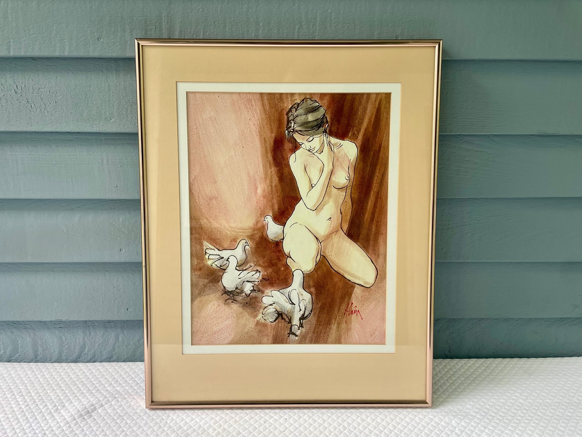 Original Oil Of Nude Woman With Doves, Signed #2115061 | Auctionninja.com