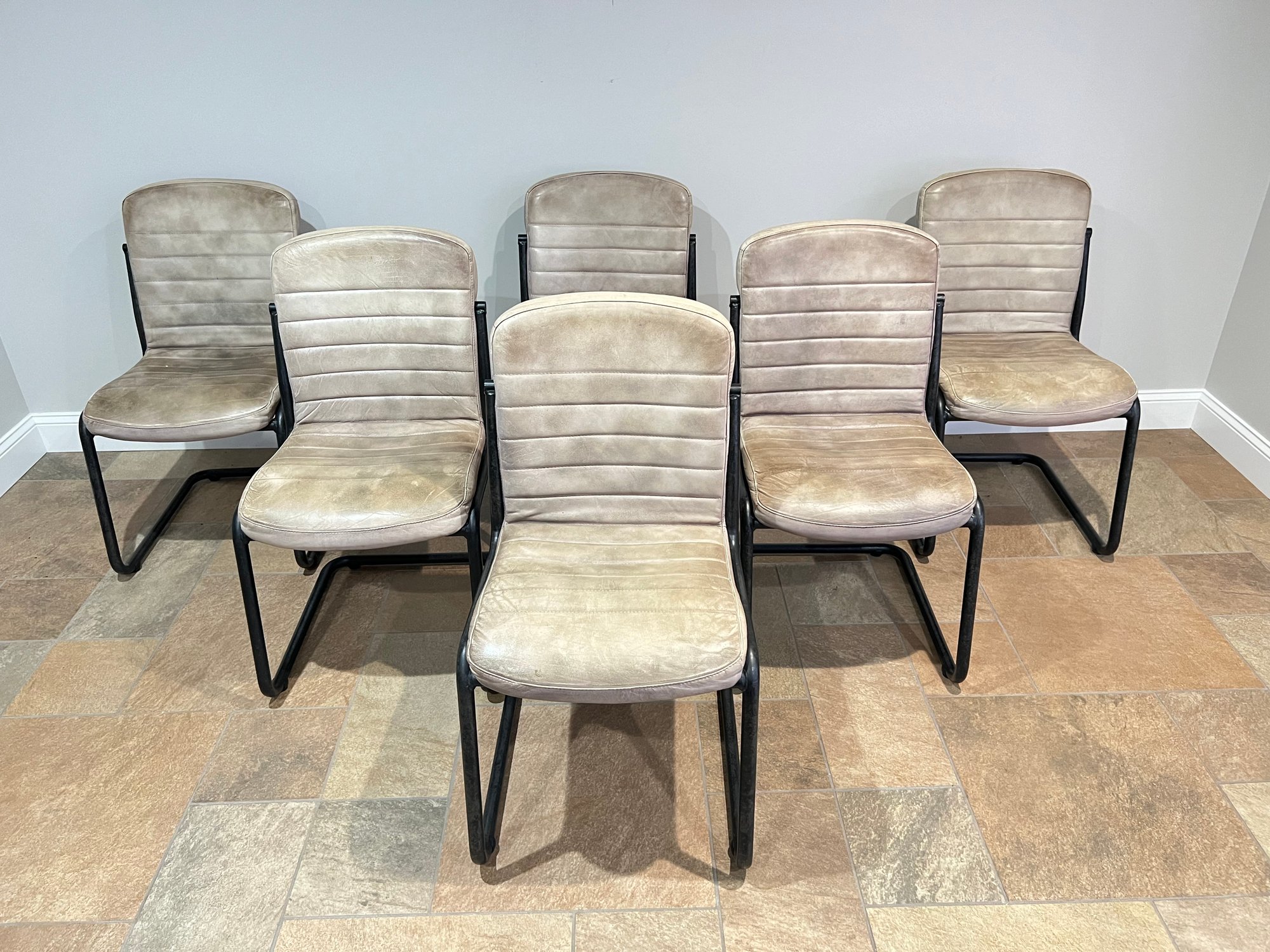 Set Of 6 Leather Dining Chairs With Metal Frames #40801441 | Auctionninja.com