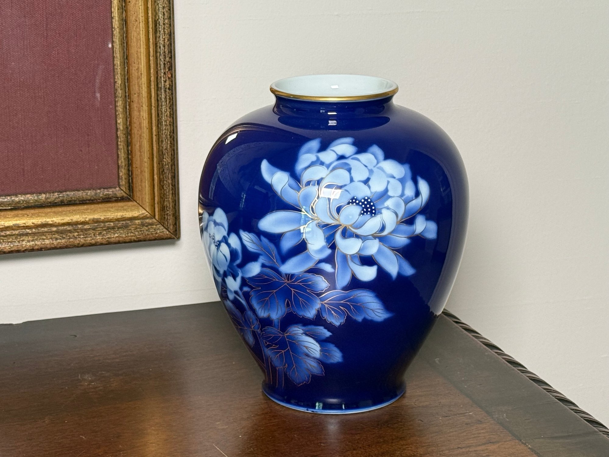 Vintage Japanese Arita Wares Fukagawa Cobalt Blue Lotus Design