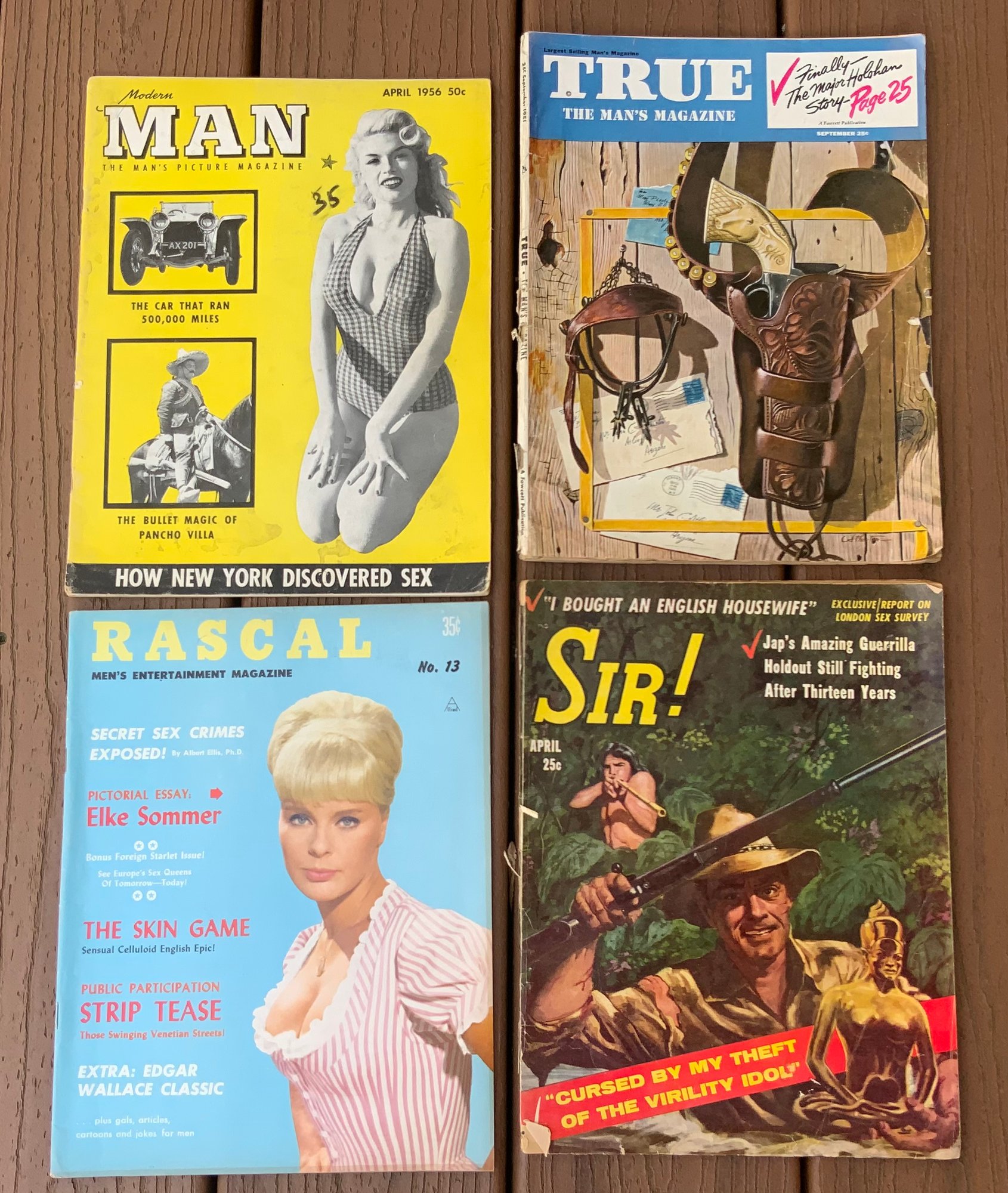 4 Vintage Mens Magazines ~ Sir!, True, Rascal & Modern Man ~ 1950s