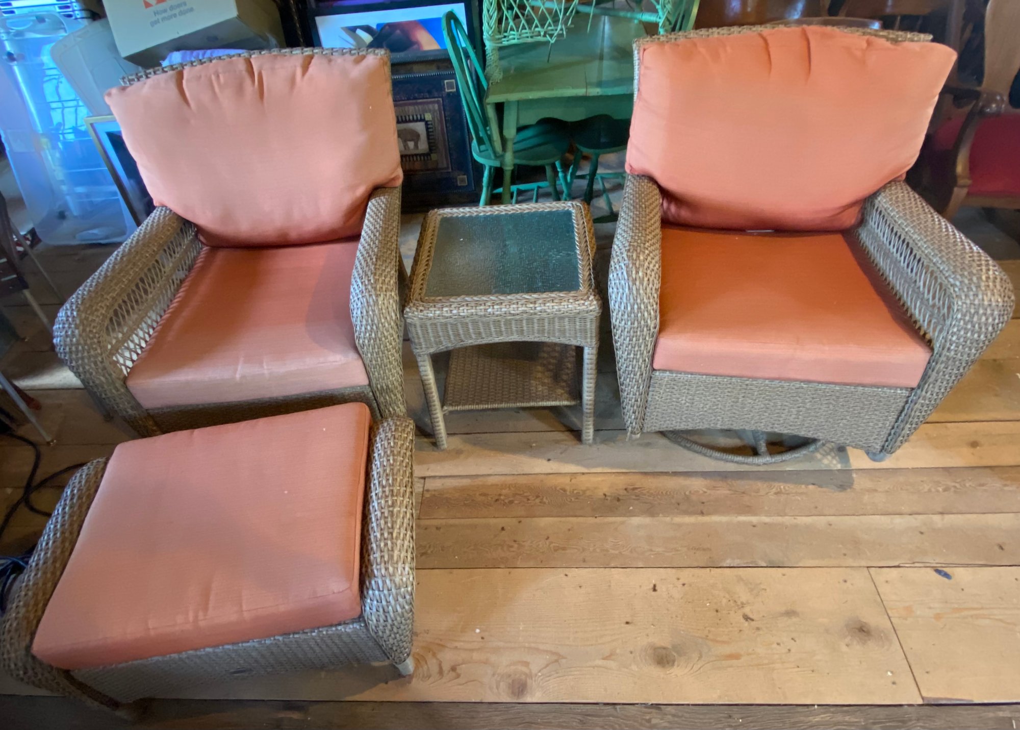 Martha Stewart Living 4 Piece Wicker Patio Set Cushions Swivel Rocking Chair,  Chair And Ottoman End Table #1886150 | Auctionninja.com, image size:2000x1431