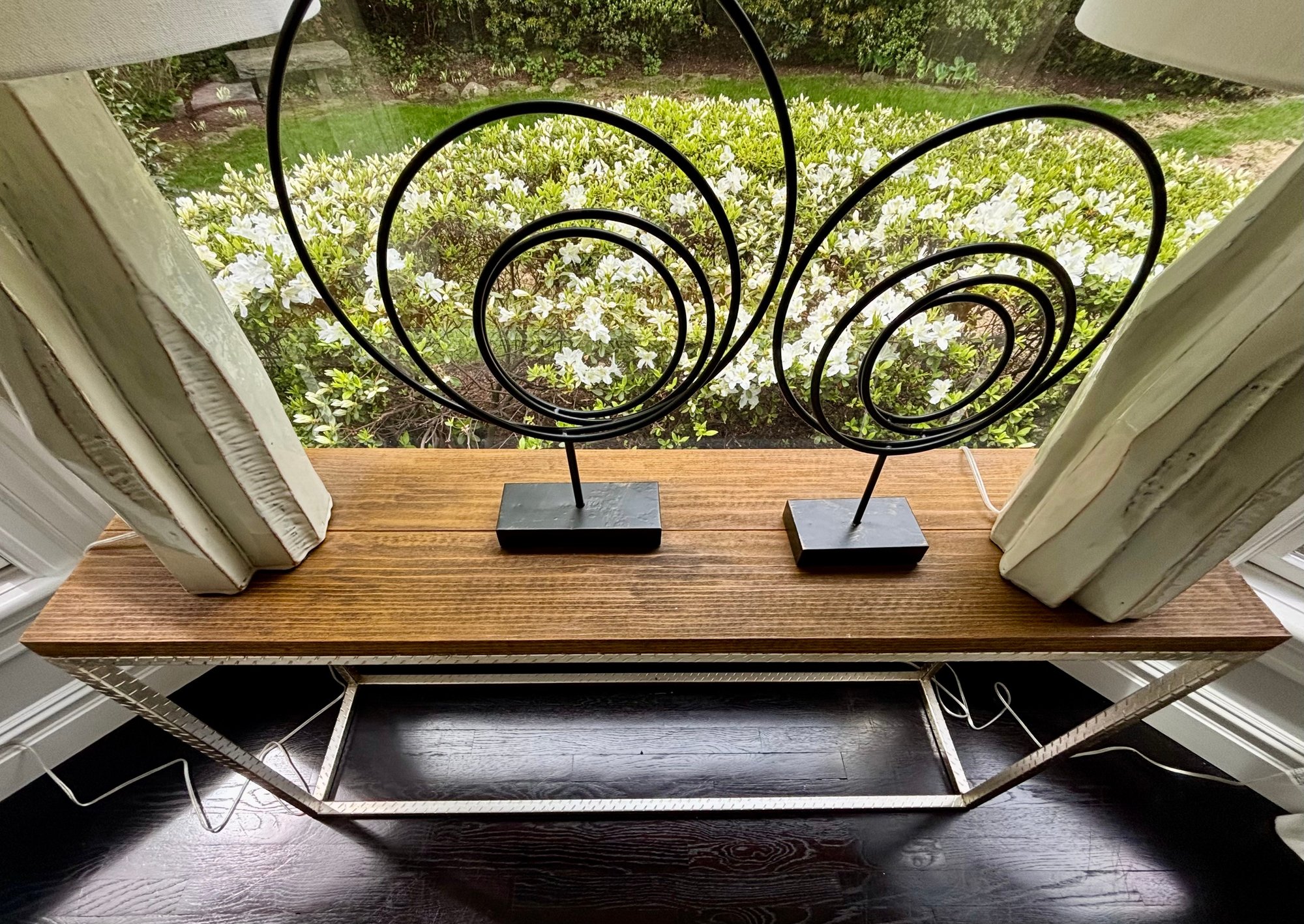 Modern Industrial Console Table With Solid Wood Top And Textured Metal ...
