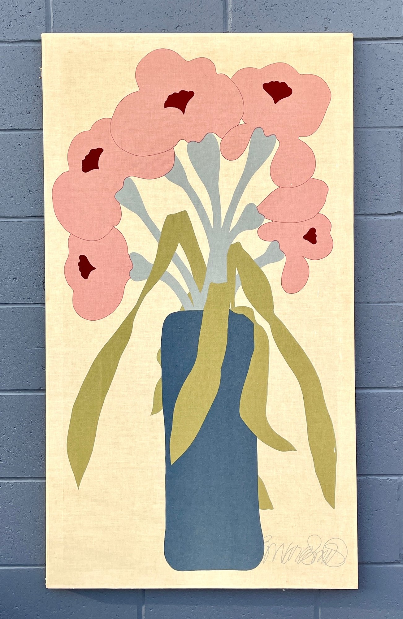 Large Vintage 1970s Howard Smith Floral Textile Print By Vallila