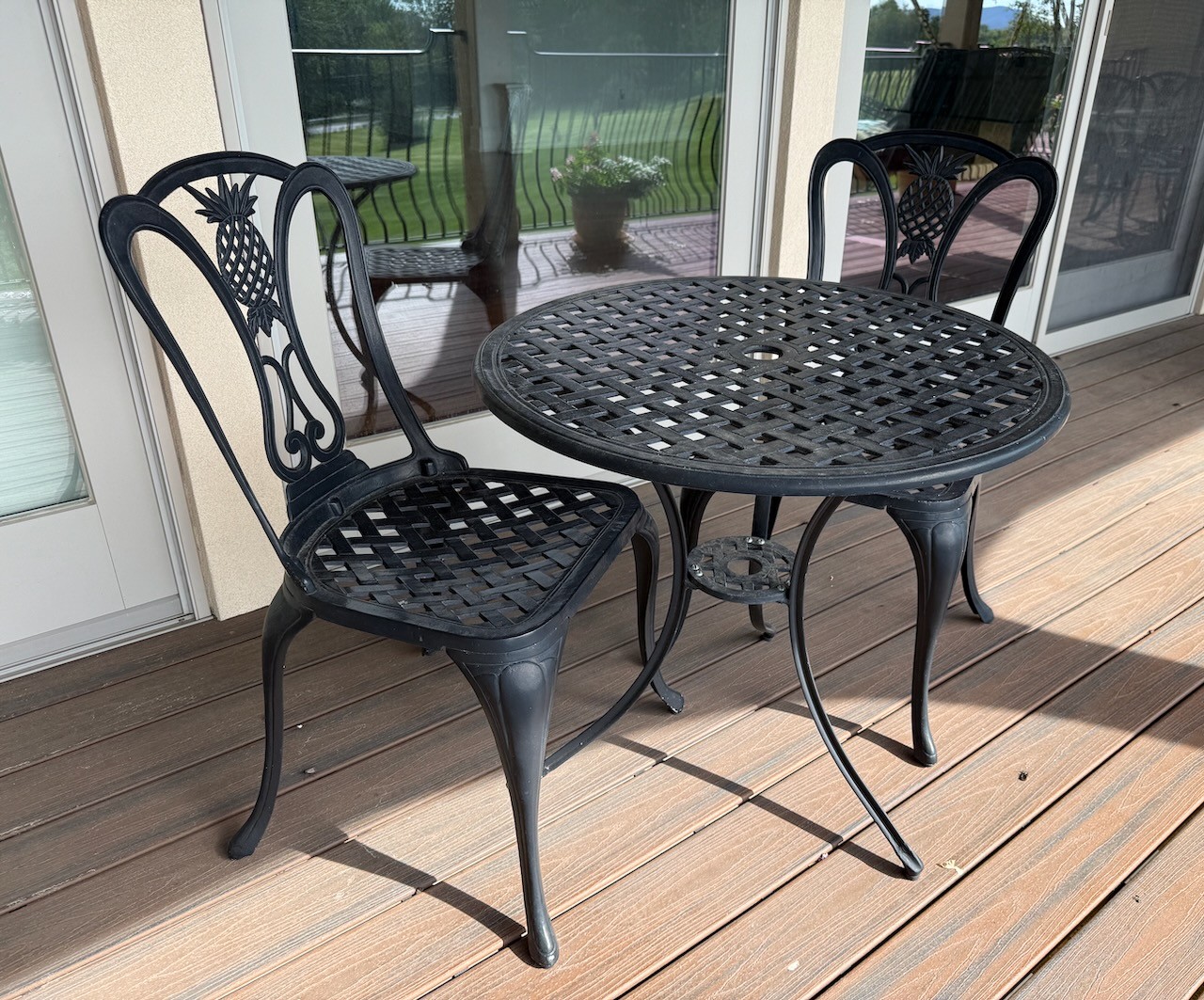 Cast Aluminum Patio Table & Two Chairs (3) #2189281 | Auctionninja.com