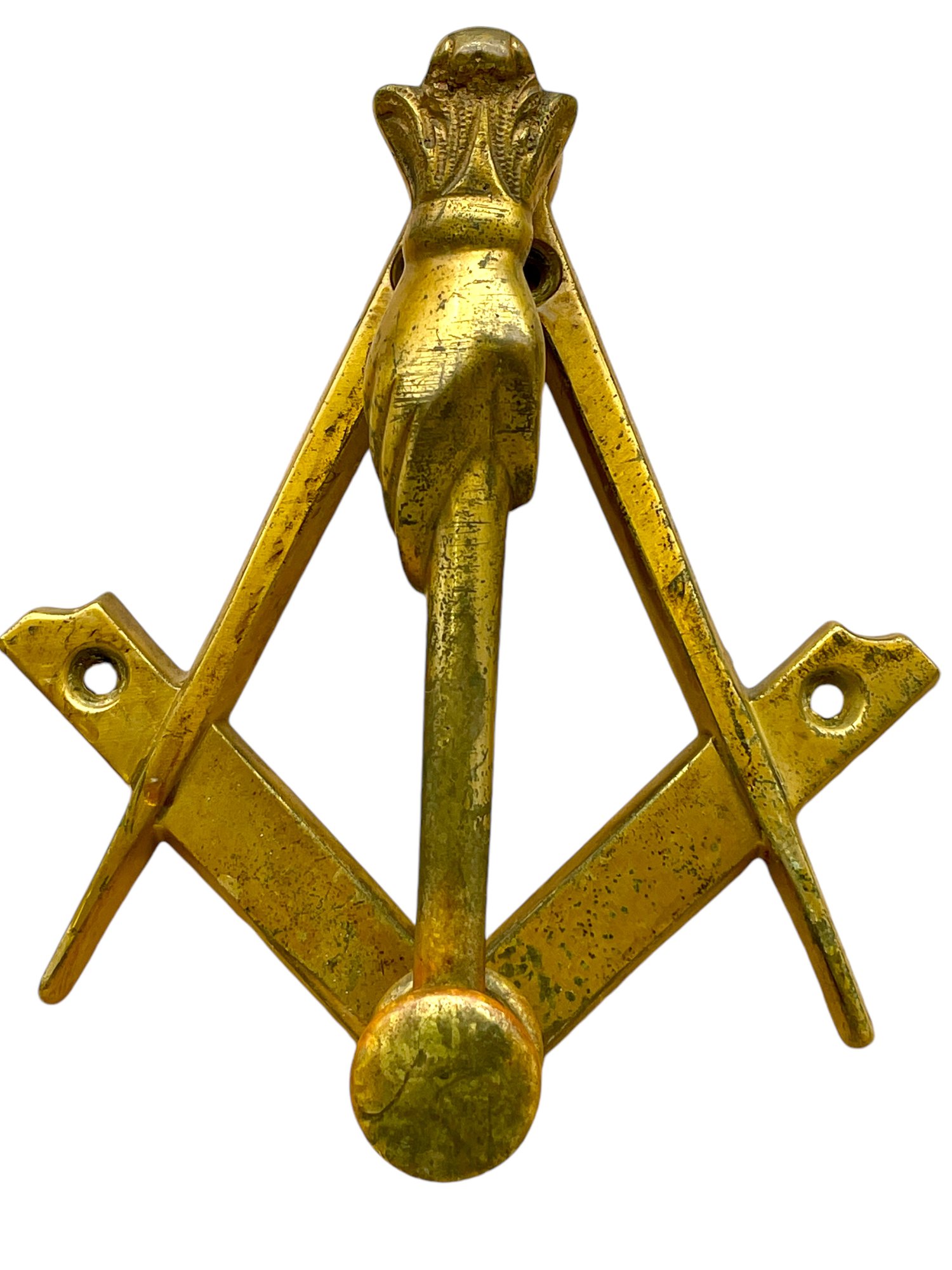 Heavy Solid Brass Masonic Door Knocker - Square & Compass Design With Gavel & 'G' (6.125" H)