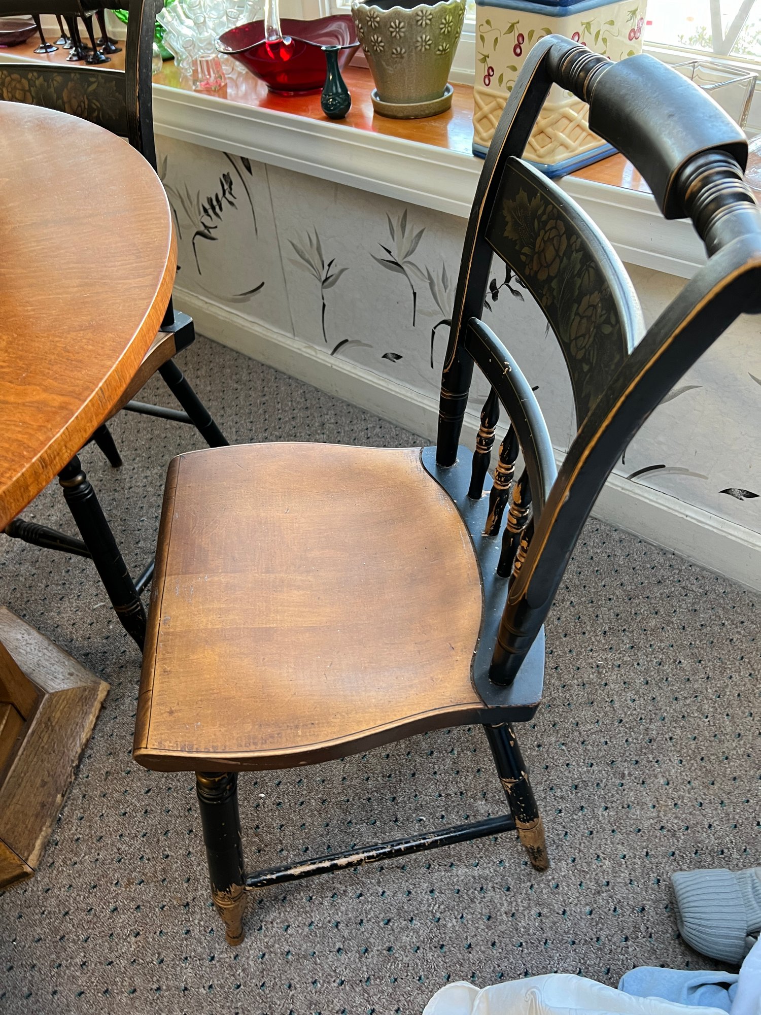 Round Vintage Dining Table With Six Hitchcock Chairs #1759722