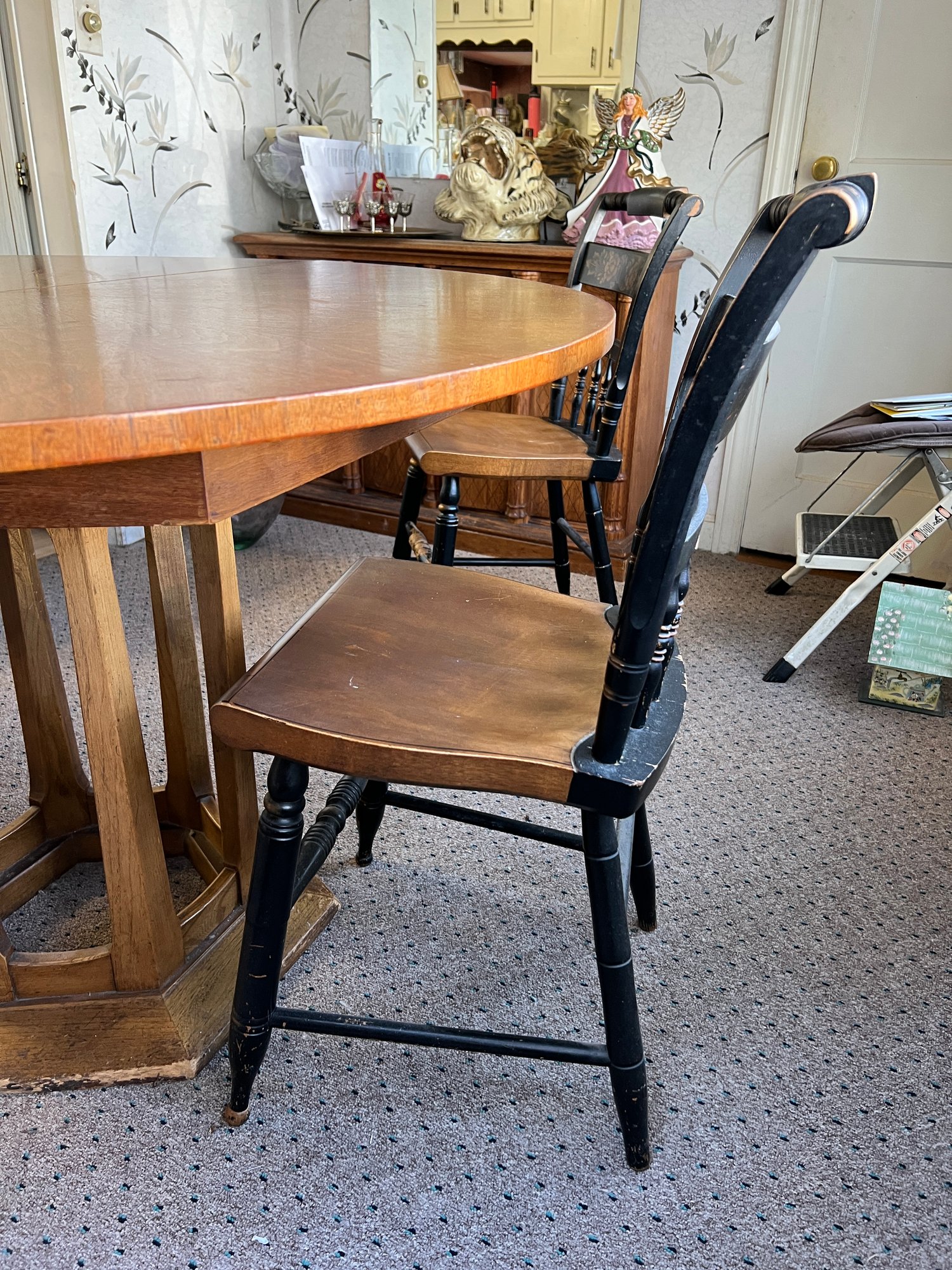Round Vintage Dining Table With Six Hitchcock Chairs #1759722