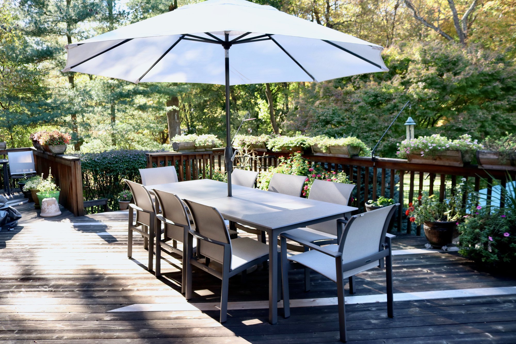 costco patio umbrella 10' x 13' Wood-Look Seasons Sentry Cantilever Umbrella
