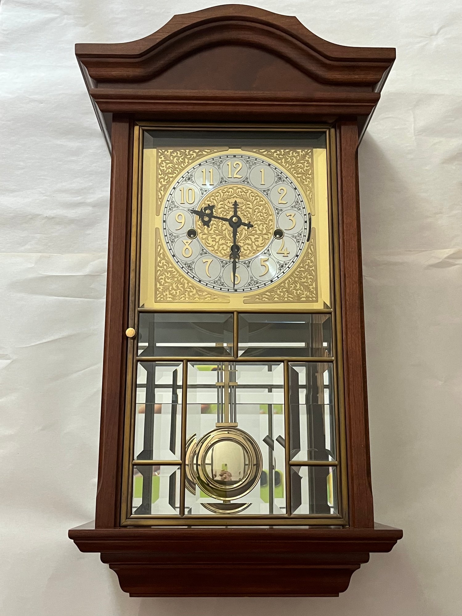 Gold Medallion Triple Chime Wall Clock By Ansonia - Dark Wood
