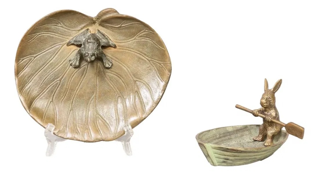 Brass Bunny Rowing Boat Dish And Brass Water Lilly Pad Frog Dish ...