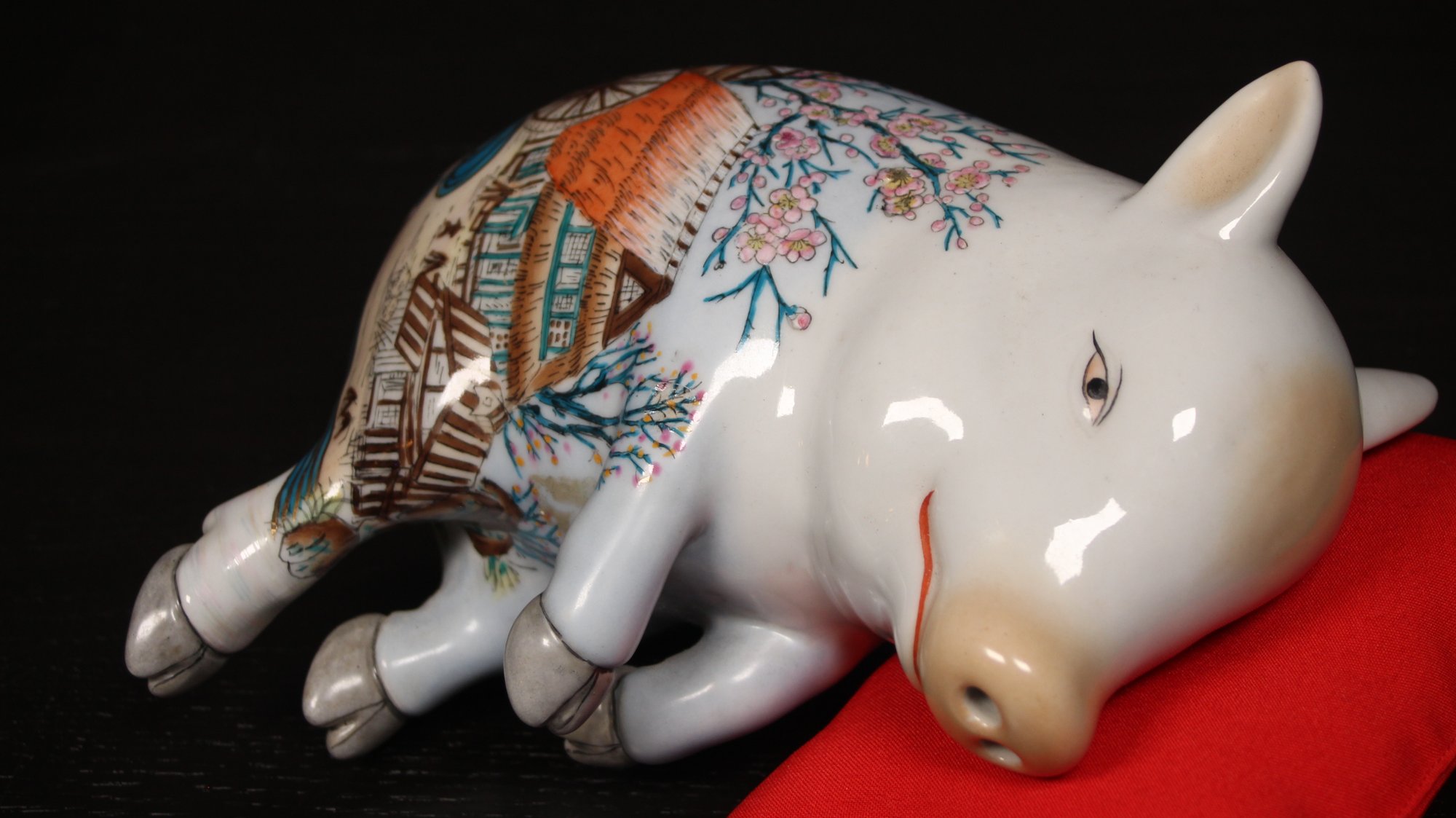 LUCKY SLEEPING CHINESE PORCELAIN HAND PAINTED PIG #1685669