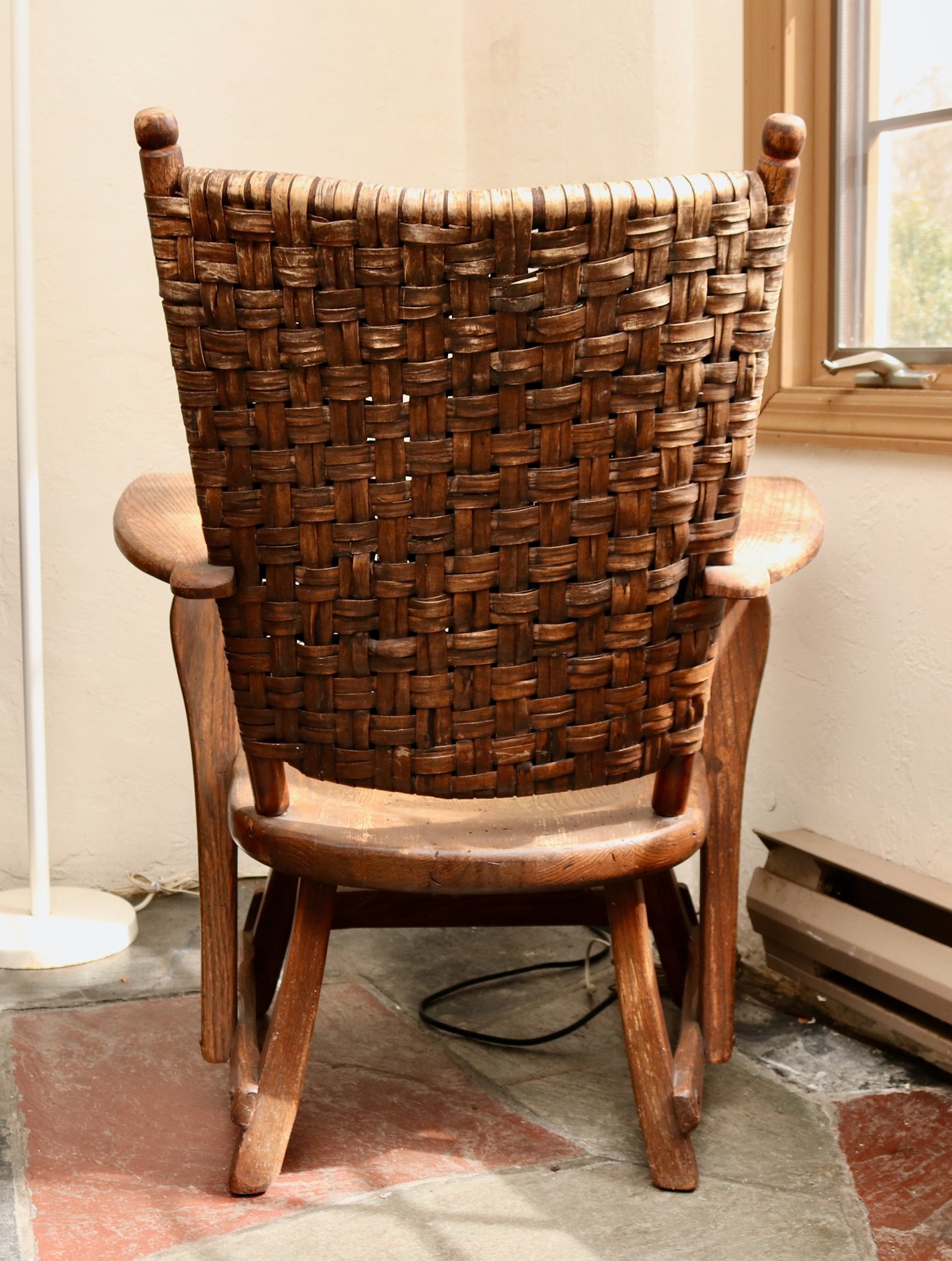 Antique Old Hickory Paddle Arm American Provincial Woven Arm Chair