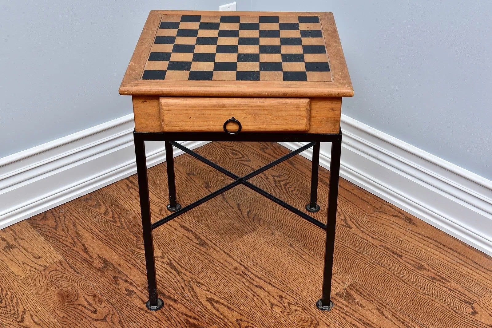 Chess/checkers Table Chess/Checkers Wood Table With Iron Base #40787580 | Auctionninja.com