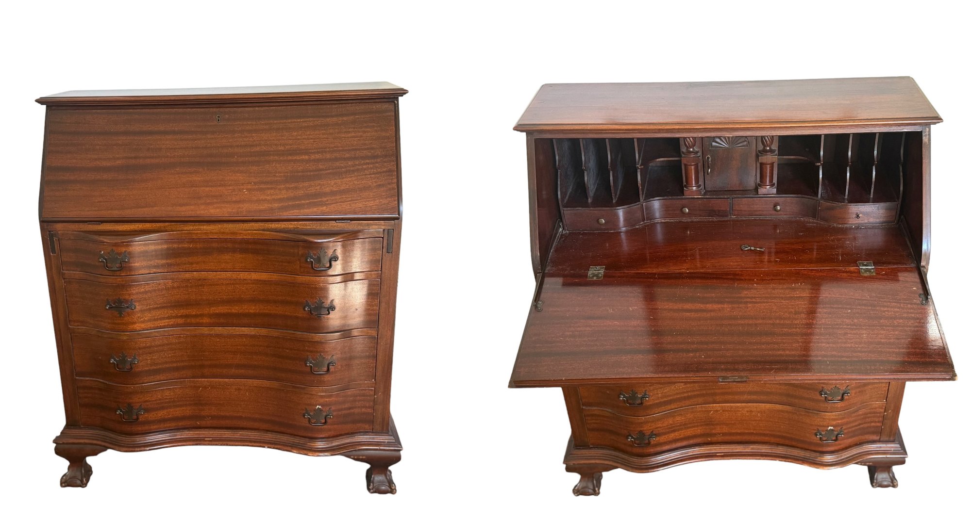 Antique Mahogany Slant Top Desk With Claw Feet 1880976