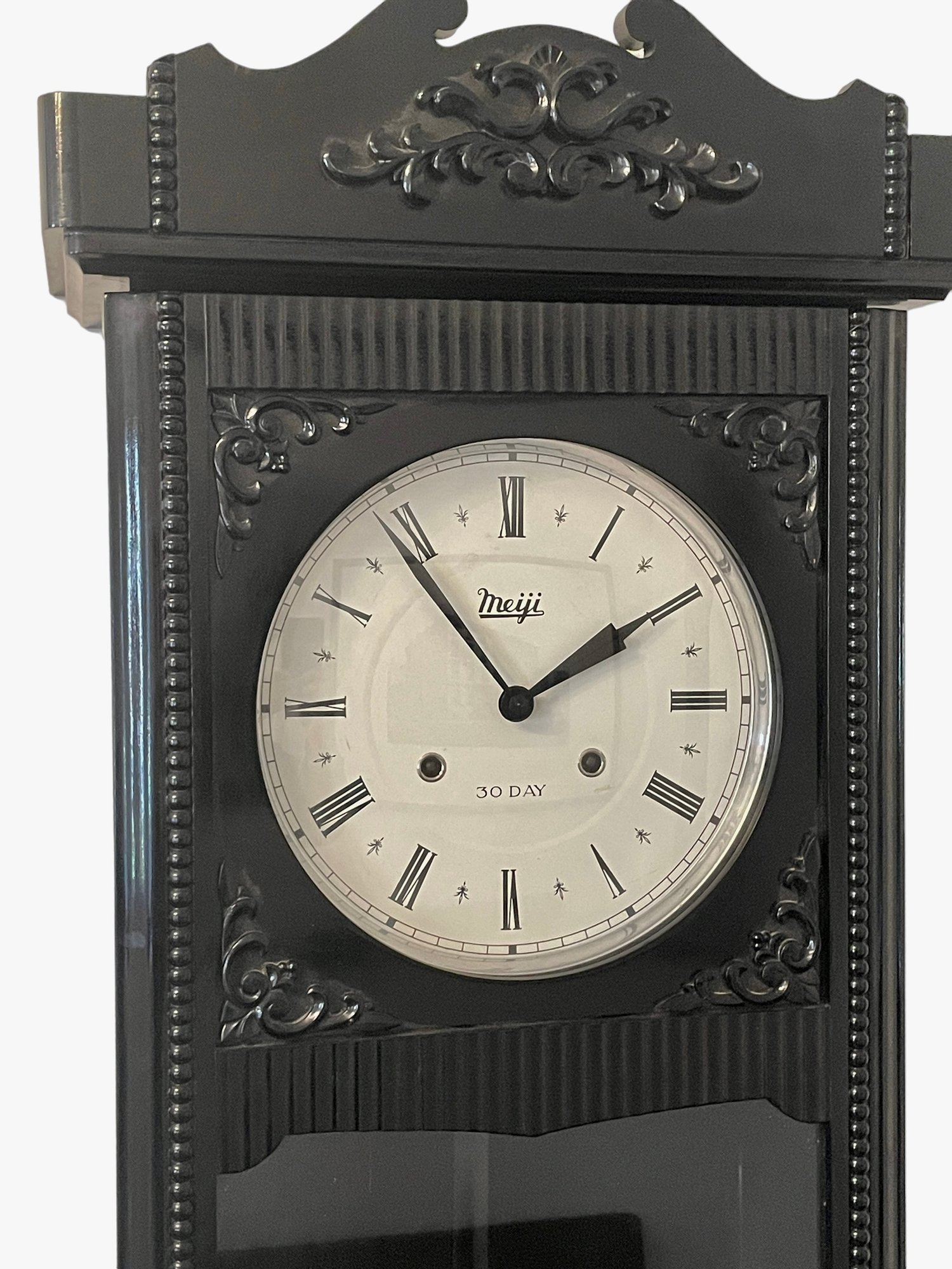 Vintage Meiji 30 Day Wall Clock With Lacquered Ebony Finish