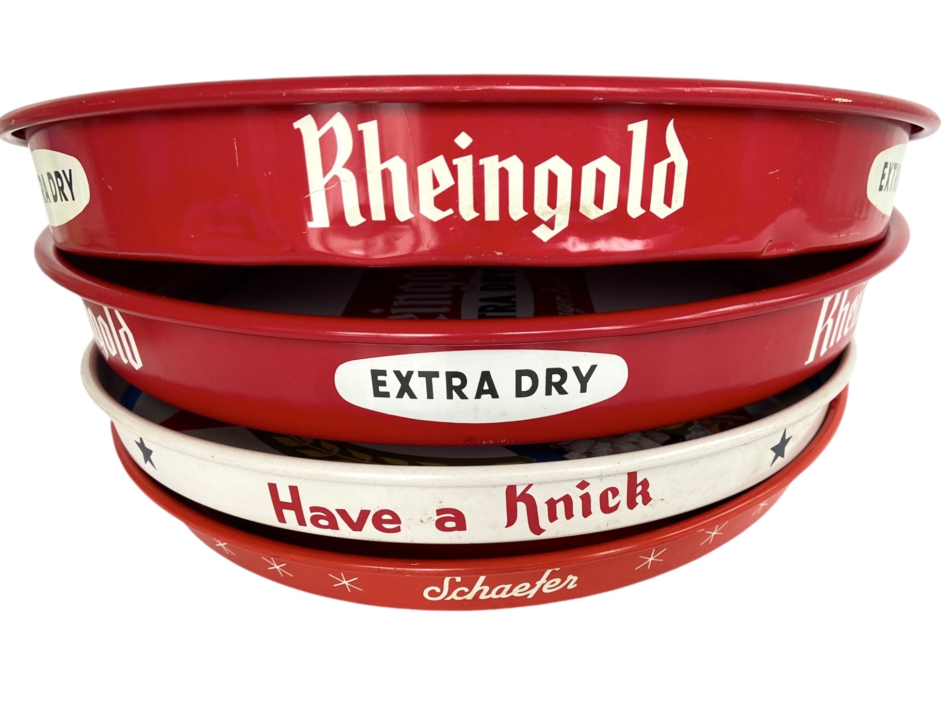 Four Vintage Beer Advertising Trays Rheingold, Knickerbocker