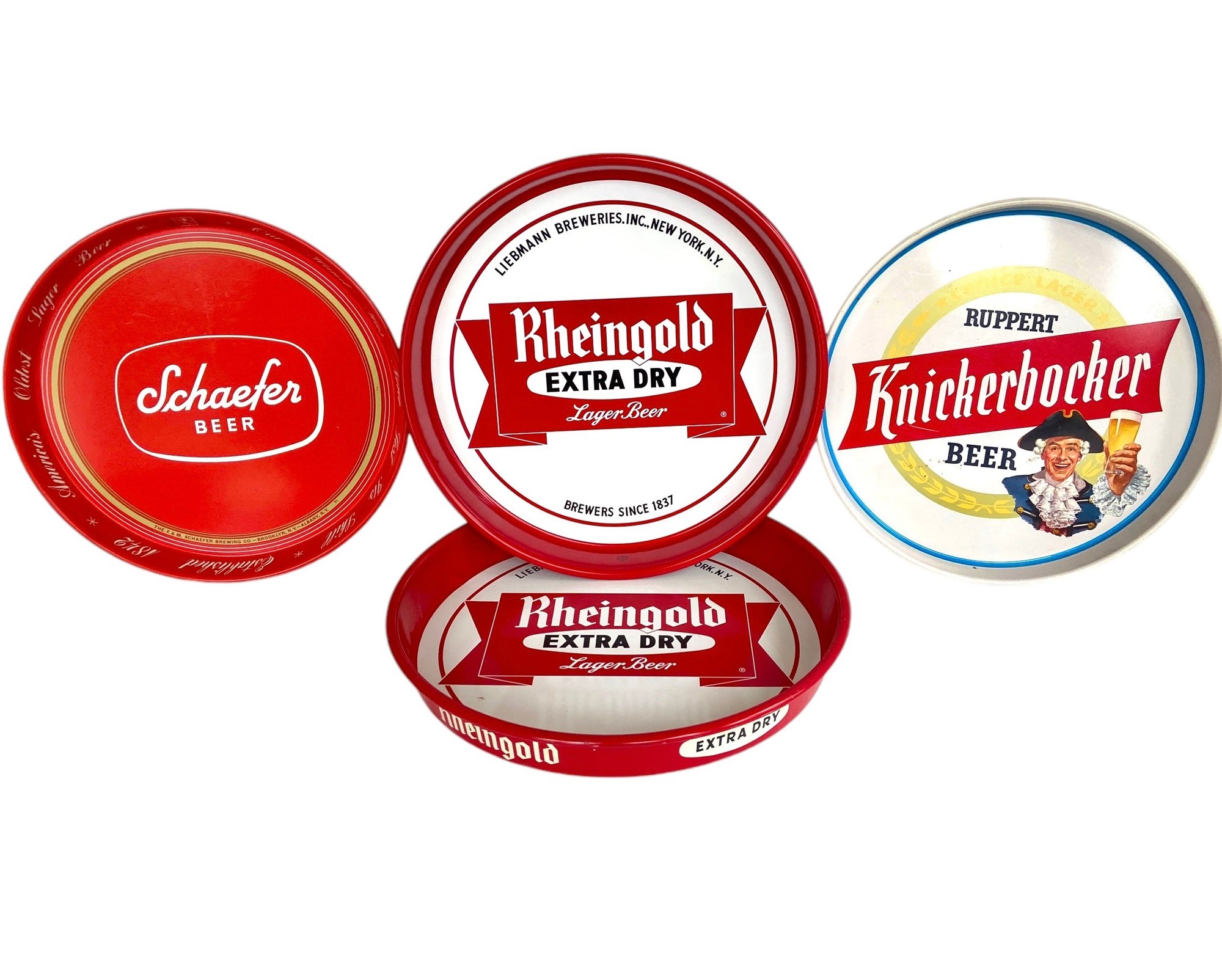 Four Vintage Beer Advertising Trays Rheingold, Knickerbocker