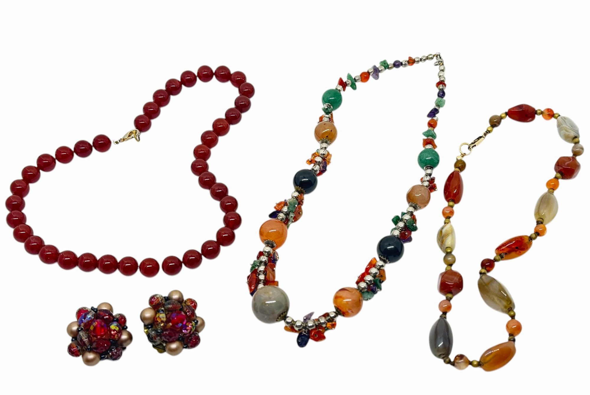 Three Strands Of Beads And Earrings - 4 Pieces #2092382 | Auctionninja.com