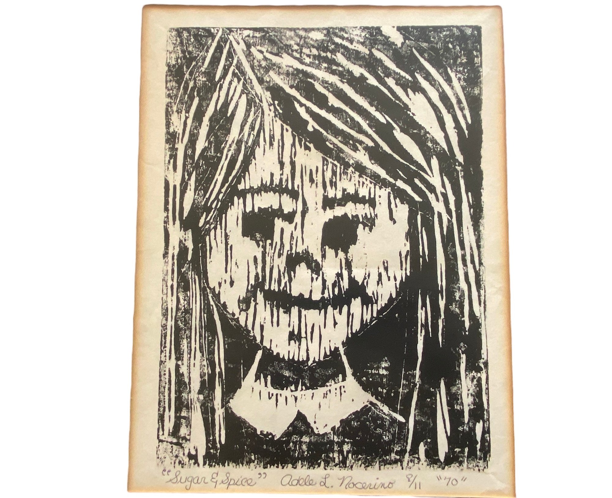 Pair Of Mid Century Wood Block Prints "Sugar & Spice", Signed