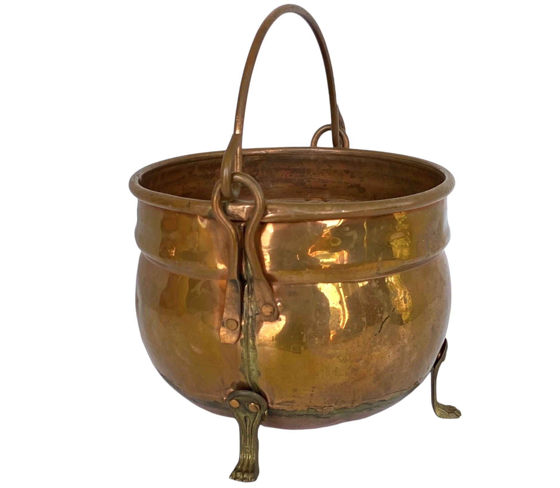 Vintage Irish Solid Brass & Copper Cauldron On Paw Feet 40802109