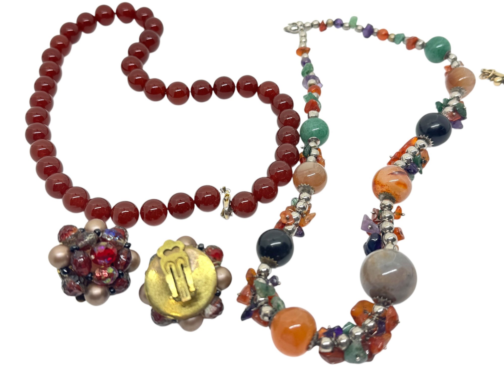 Three Strands Of Beads And Earrings - 4 Pieces #2092382 | Auctionninja.com